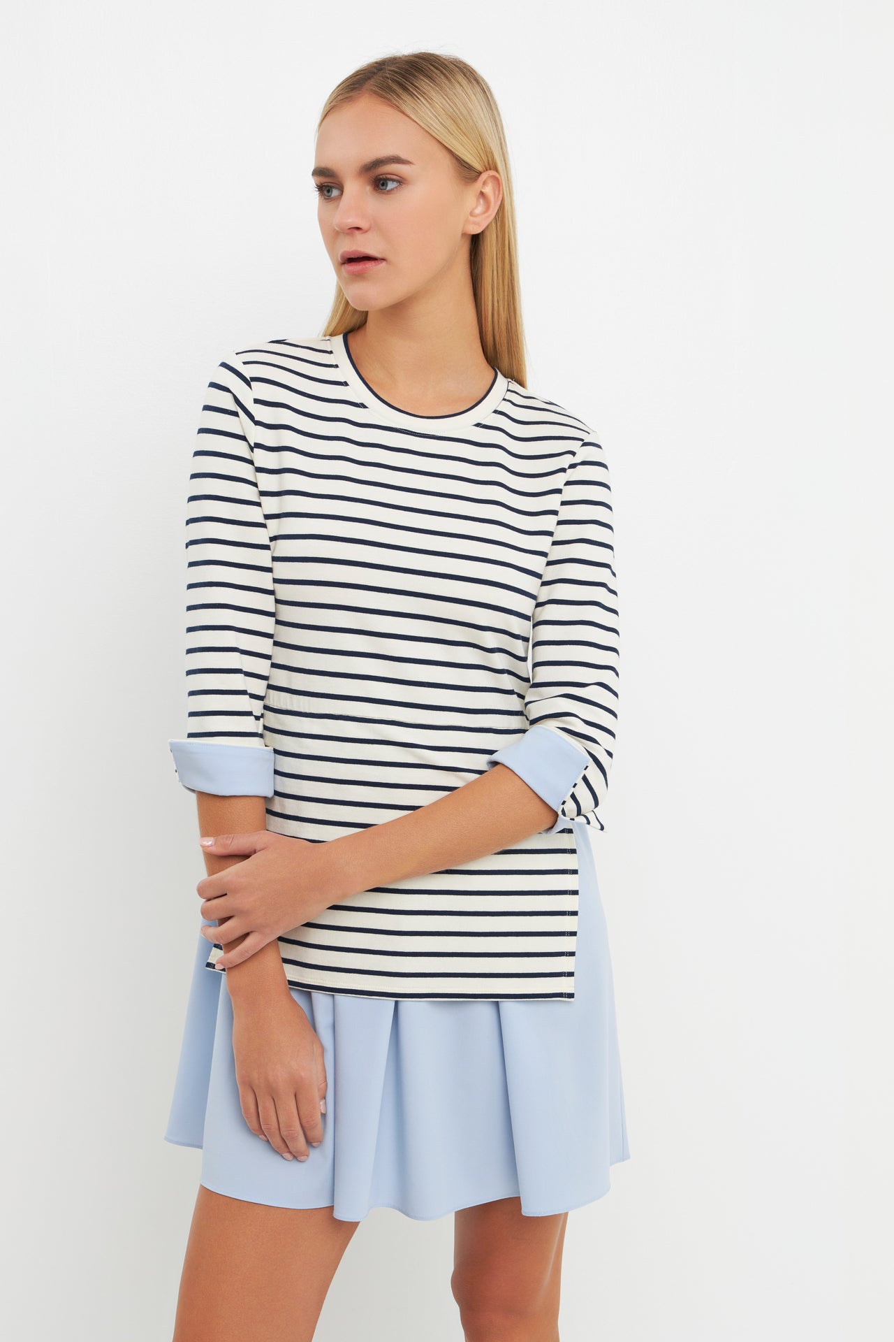 ENGLISH FACTORY - Striped Knit and Oxford Combo Dress - DRESSES available at Objectrare