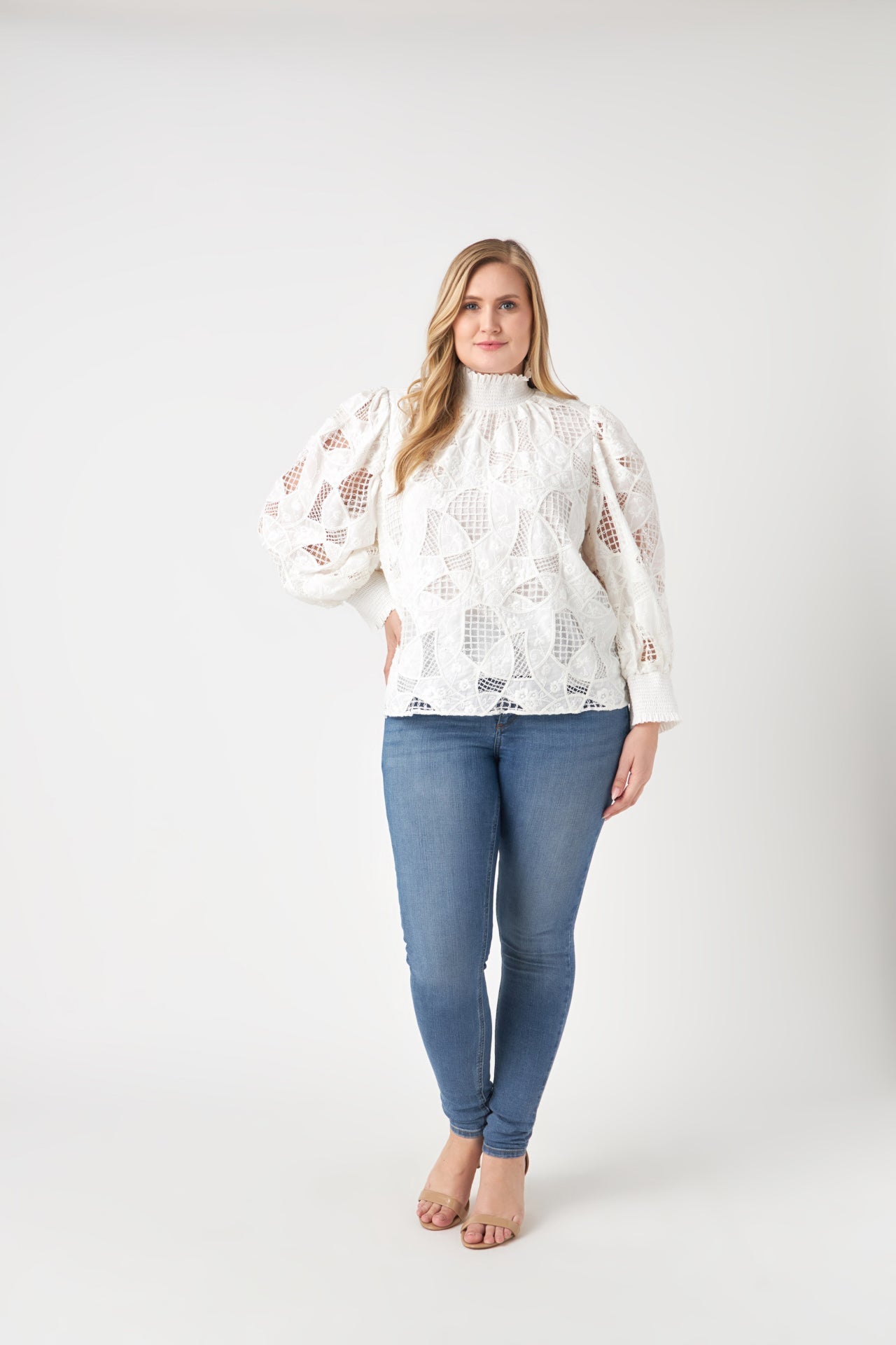 ENGLISH FACTORY - Embroidered Cotton Blouse with Smocked Neck - SHIRTS & BLOUSES available at Objectrare