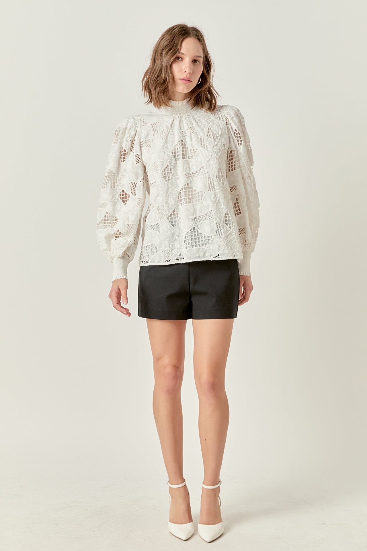 ENGLISH FACTORY - Embroidered Cotton Blouse with Smocked Neck - SHIRTS & BLOUSES available at Objectrare