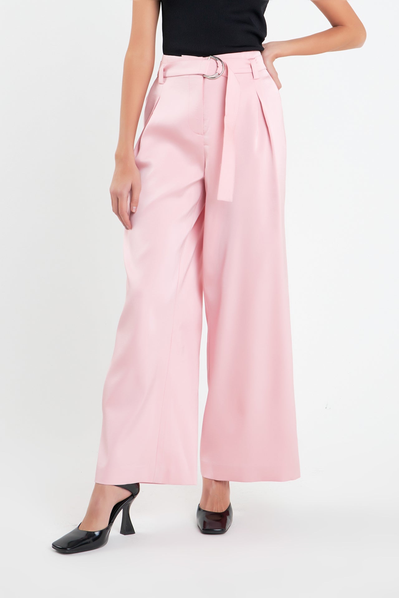 Long Box Pleat Trousers with Self Belt