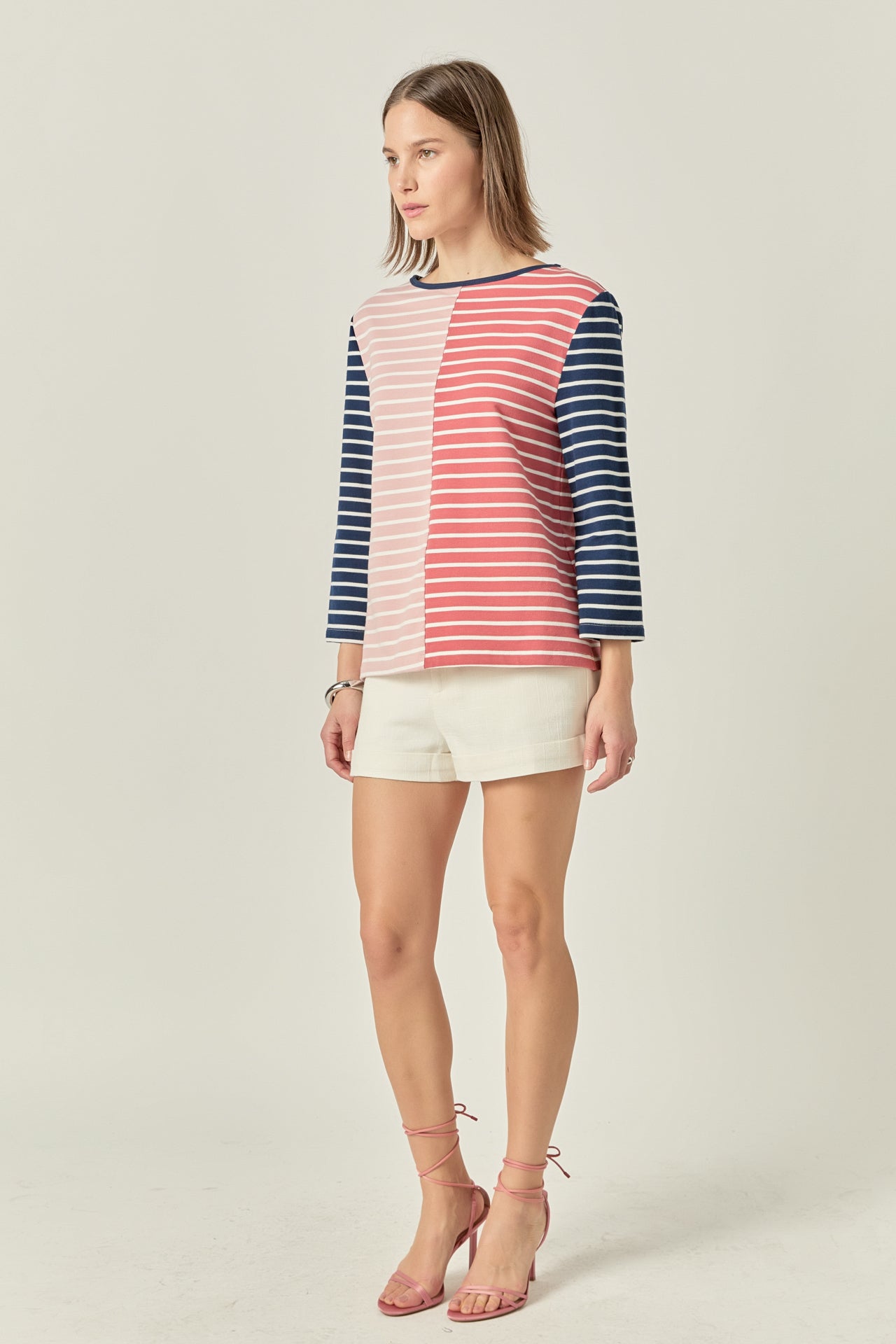 ENGLISH FACTORY - Striped Color Blocked 3/4 Length Sleeve Tee - TOPS available at Objectrare