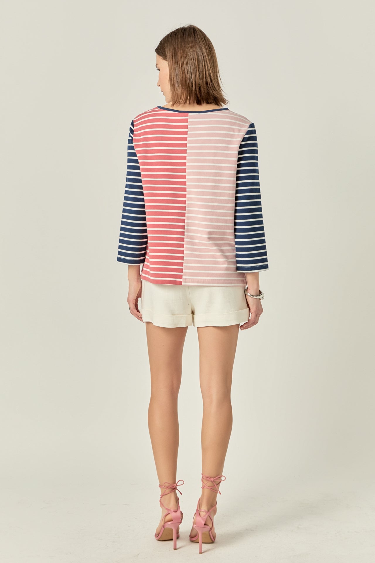 ENGLISH FACTORY - Striped Color Blocked 3/4 Length Sleeve Tee - TOPS available at Objectrare