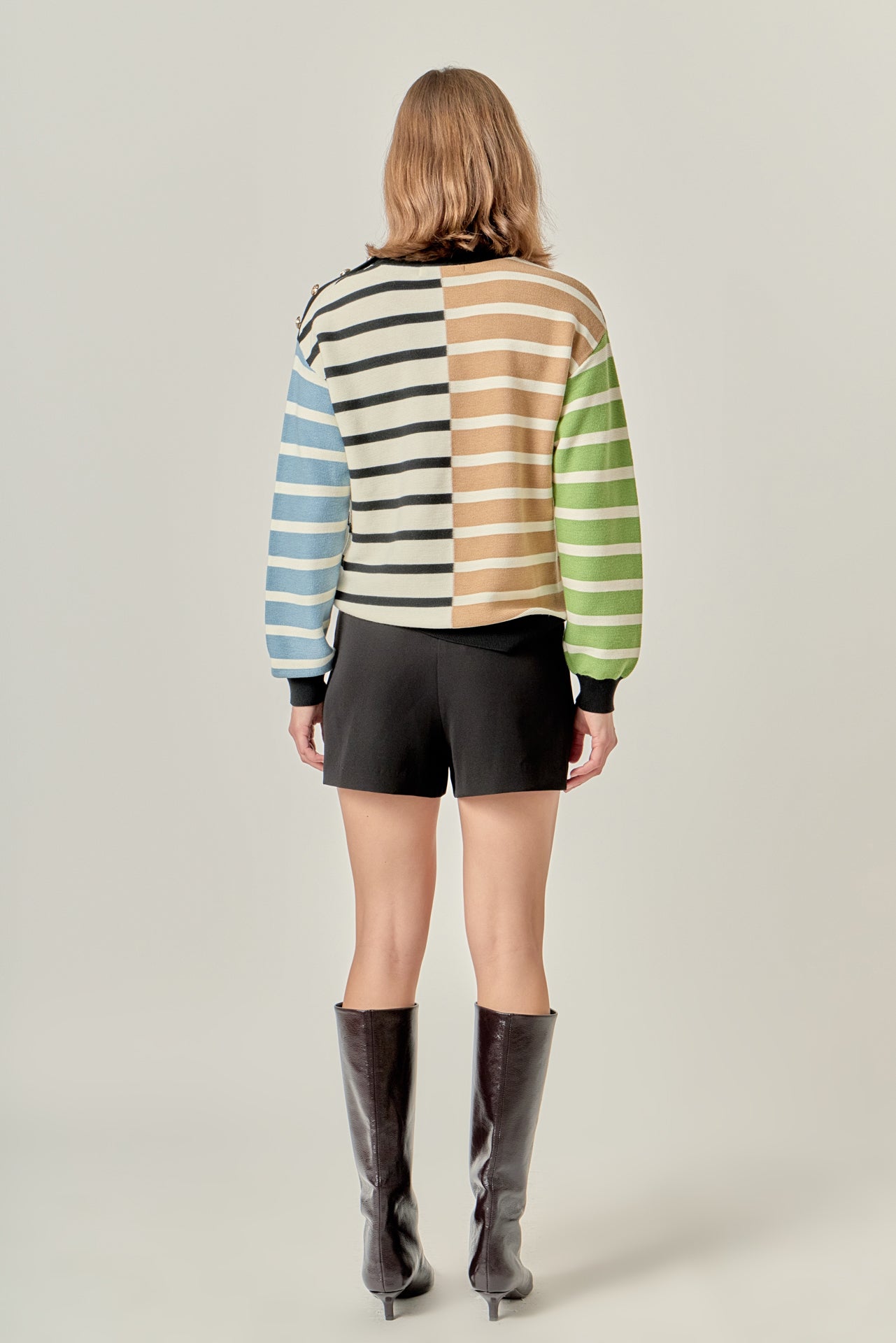 ENGLISH FACTORY - Striped Combo Sweater with Buttons - SWEATERS & KNITS available at Objectrare