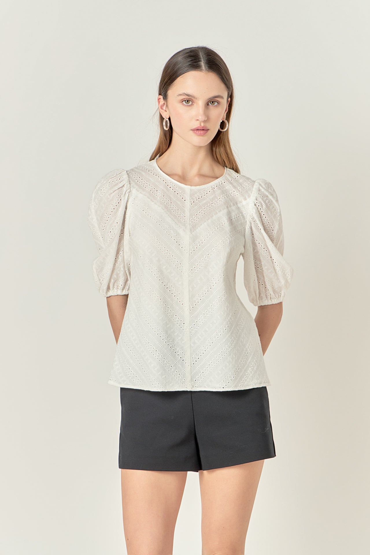 ENGLISH FACTORY - Eyelet Puff Sleeve Top - TOPS available at Objectrare
