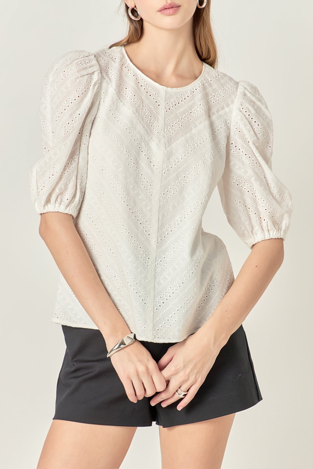 ENGLISH FACTORY - Eyelet Puff Sleeve Top - TOPS available at Objectrare