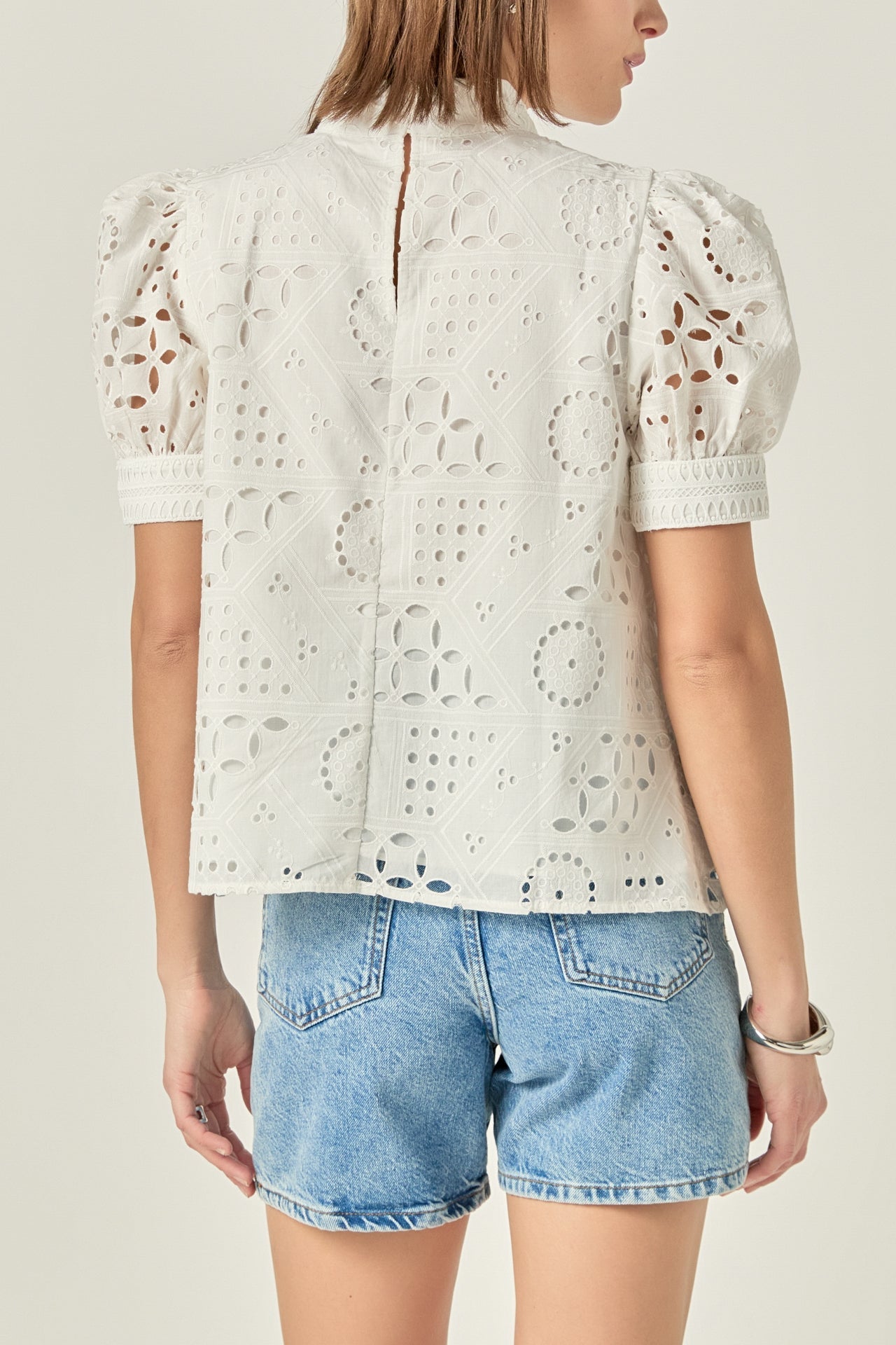 ENGLISH FACTORY - Broderie Anglaise Puff Sleeve Top - TOPS available at Objectrare