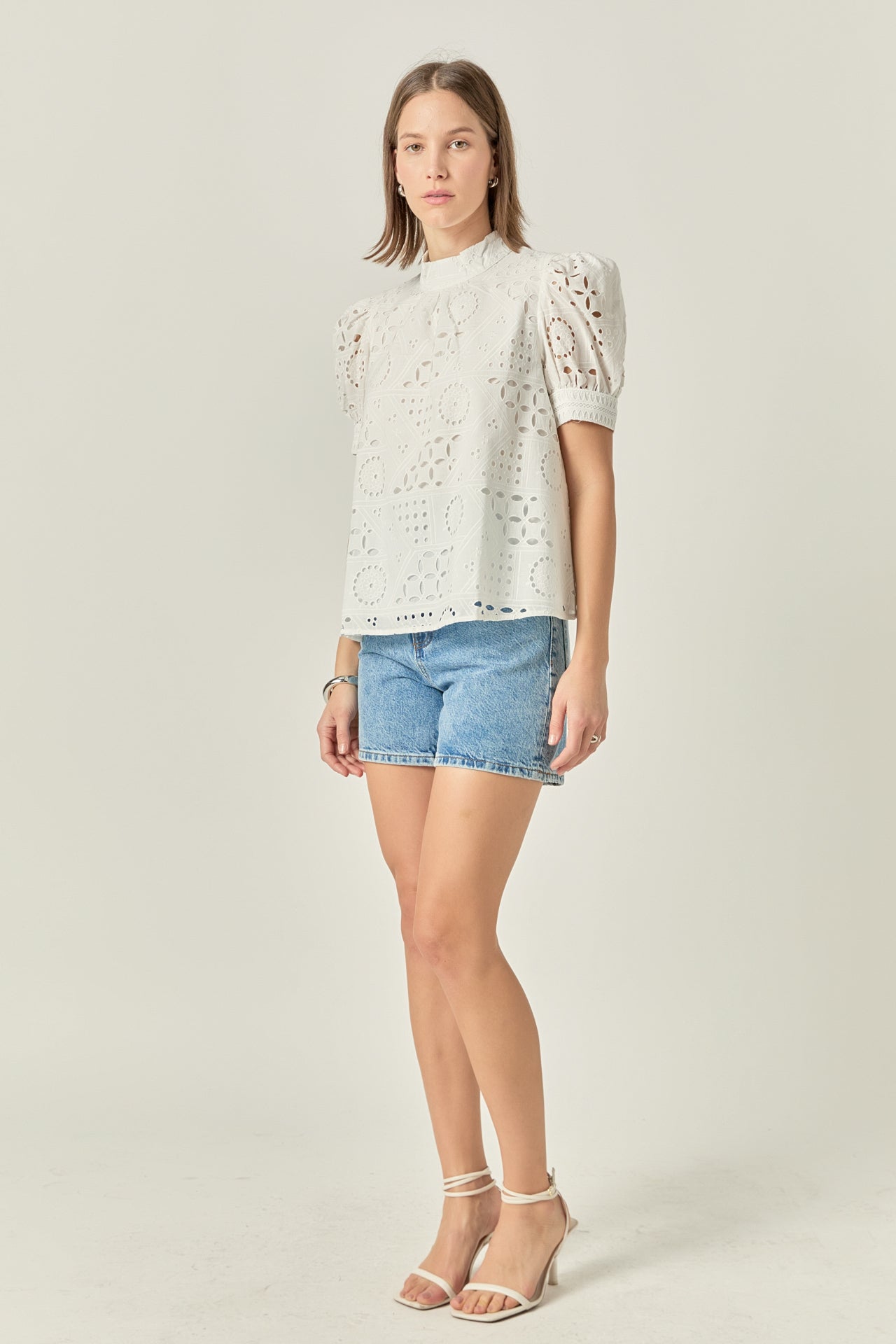 ENGLISH FACTORY - Broderie Anglaise Puff Sleeve Top - TOPS available at Objectrare