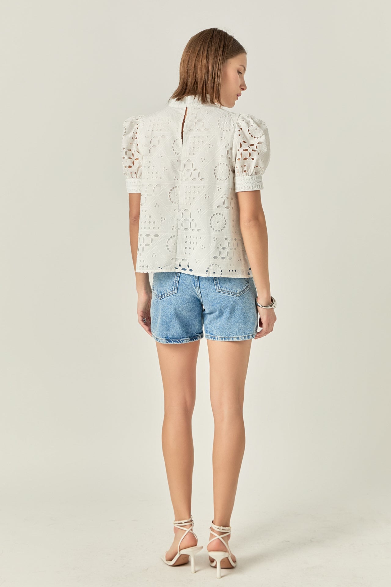 ENGLISH FACTORY - Broderie Anglaise Puff Sleeve Top - TOPS available at Objectrare