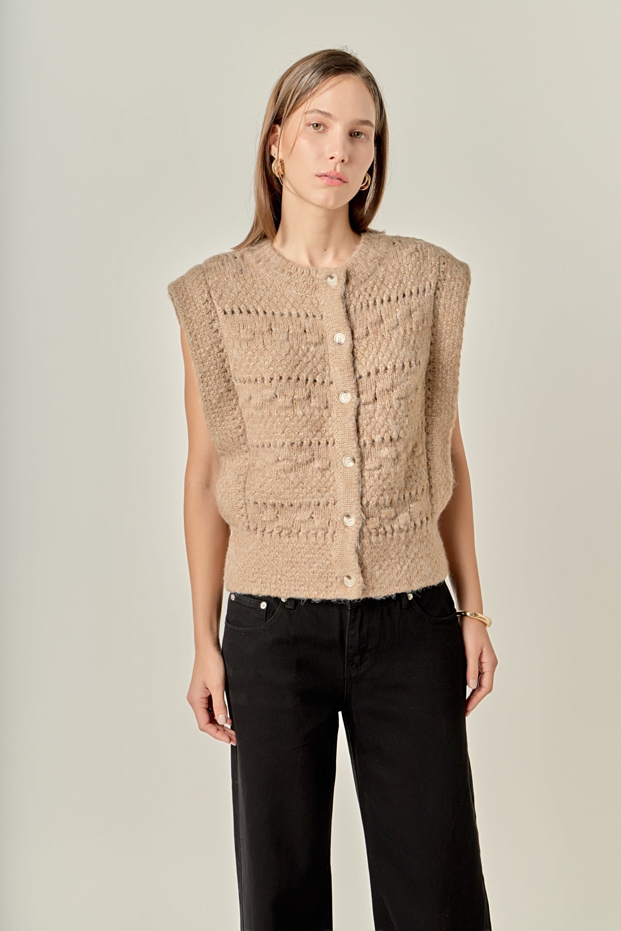 ENGLISH FACTORY - Chunky Textured Knit Vest - OUTERWEAR available at Objectrare