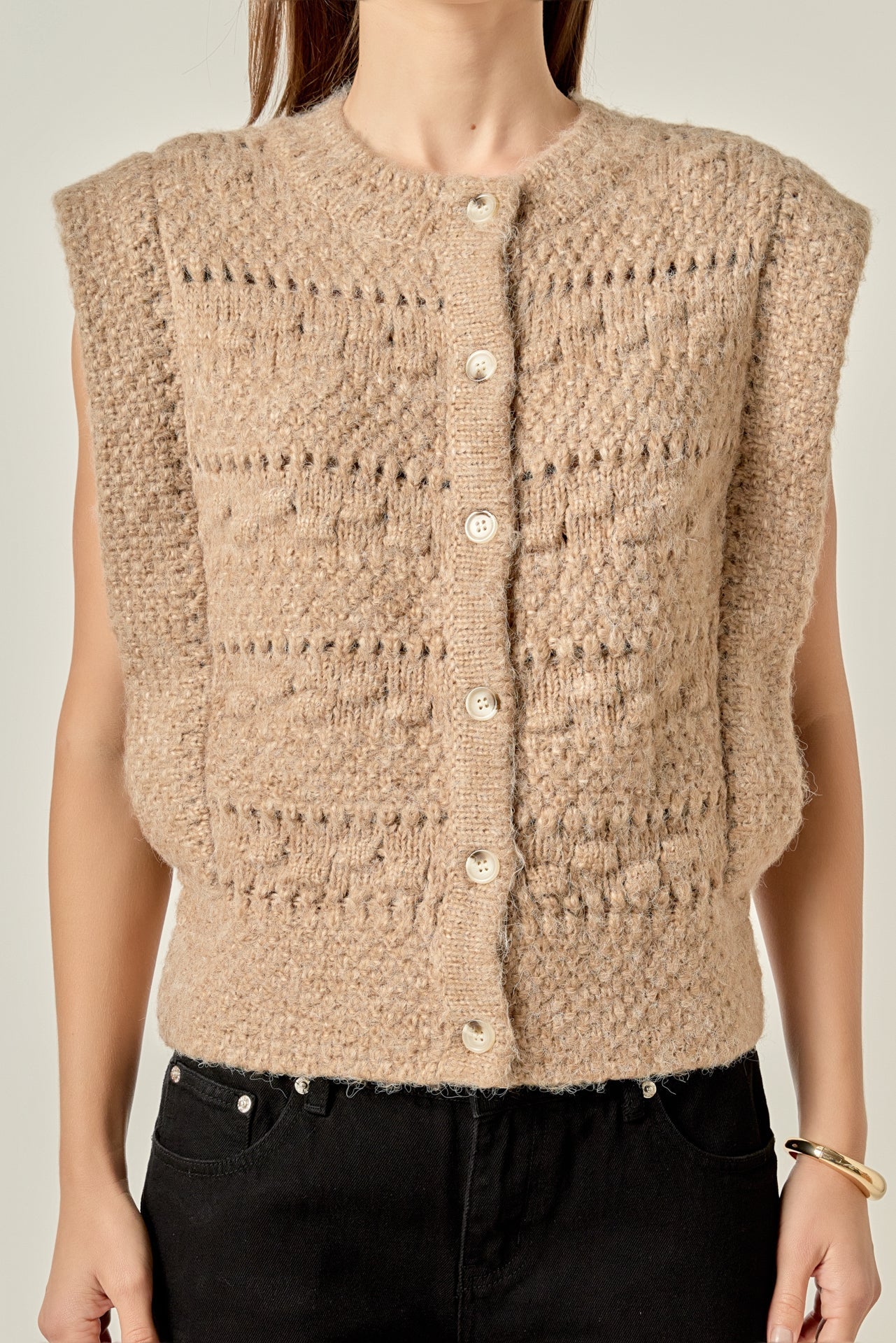 ENGLISH FACTORY - Chunky Textured Knit Vest - OUTERWEAR available at Objectrare