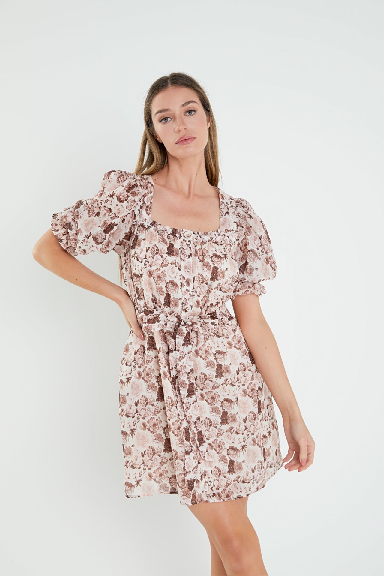 ENGLISH FACTORY - Floral Linen Mini Dress with Tie - DRESSES available at Objectrare