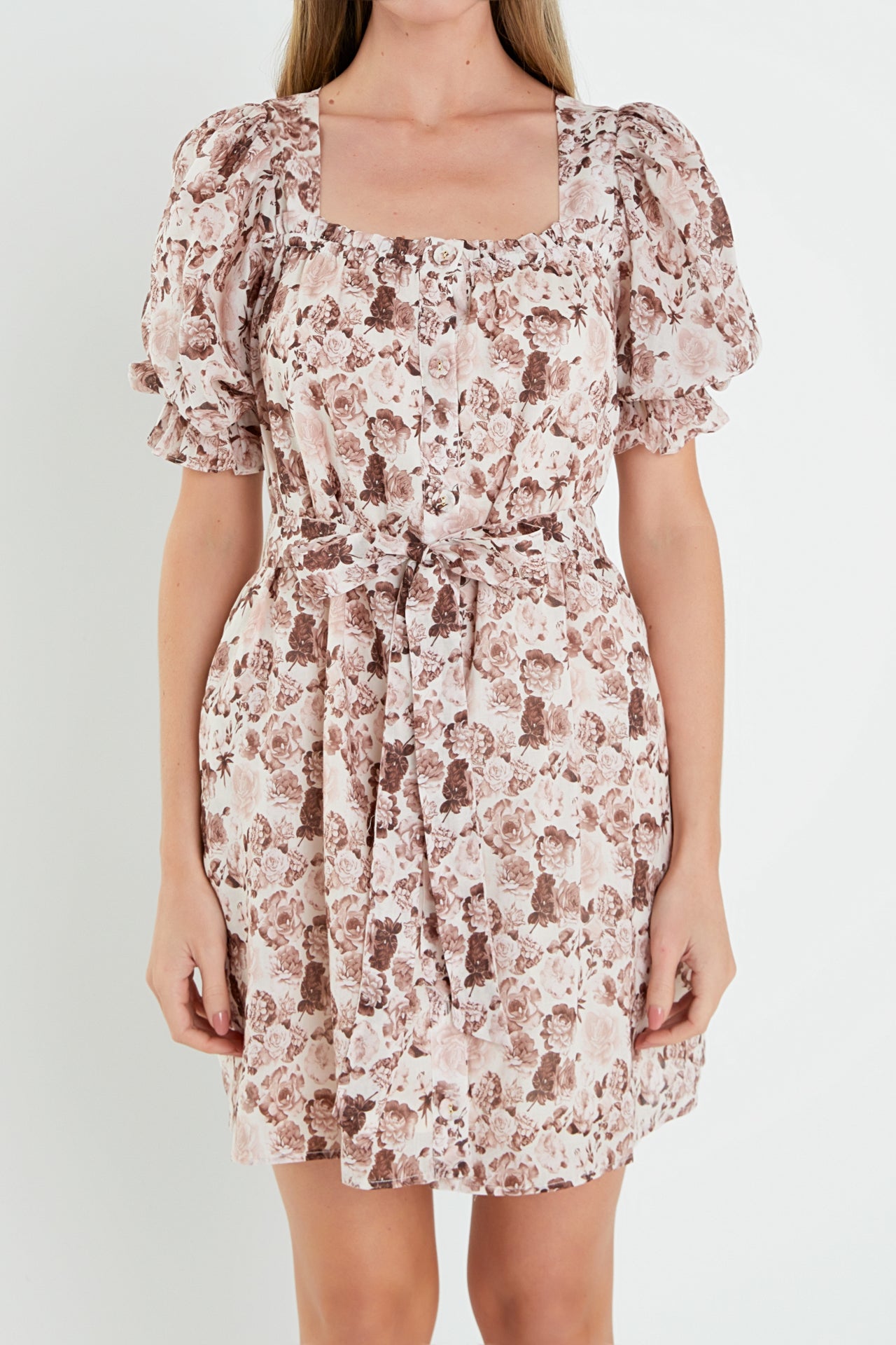 ENGLISH FACTORY - Floral Linen Mini Dress with Tie - DRESSES available at Objectrare