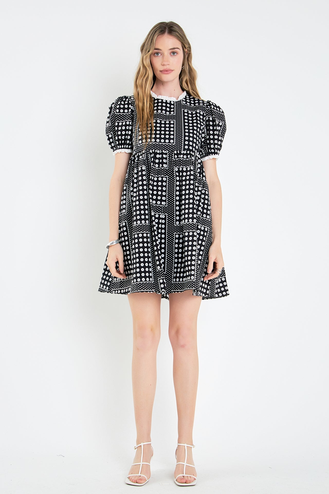 ENGLISH FACTORY - Printed Puff Sleeve Babydoll Mini Dress - DRESSES available at Objectrare