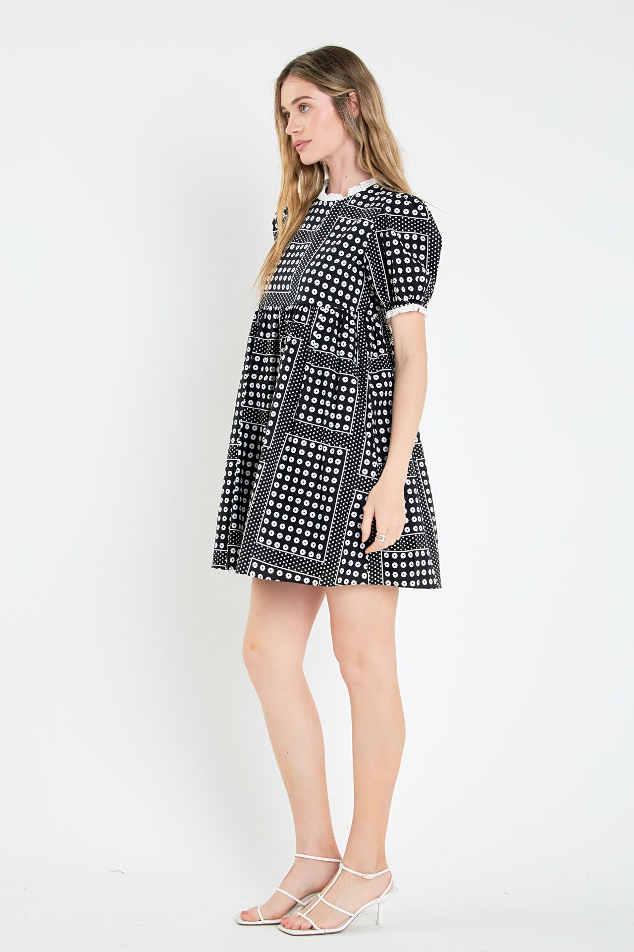ENGLISH FACTORY - Printed Puff Sleeve Babydoll Mini Dress - DRESSES available at Objectrare