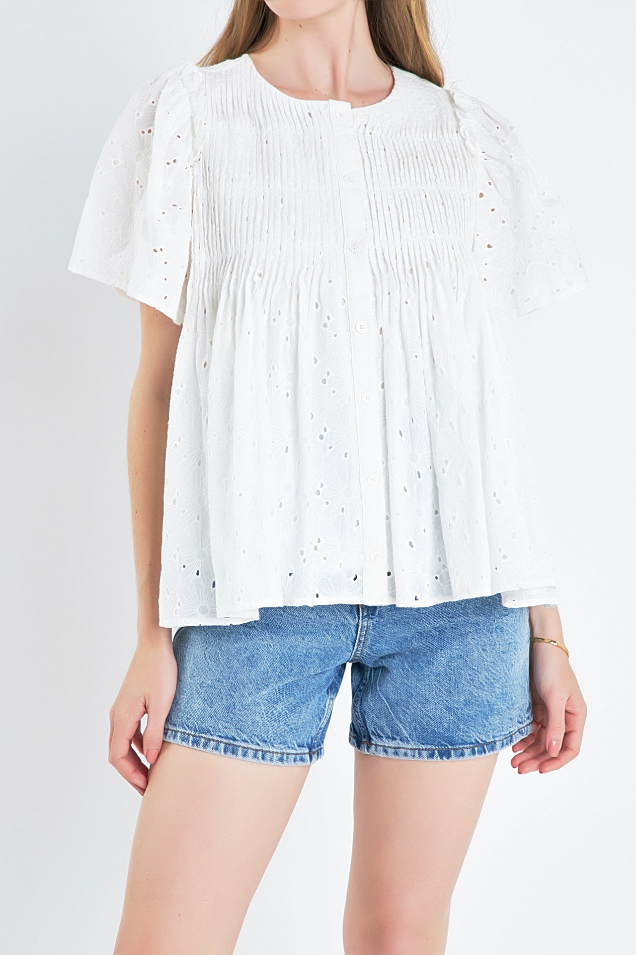 ENGLISH FACTORY - Pleated Eyelet Top - TOPS available at Objectrare