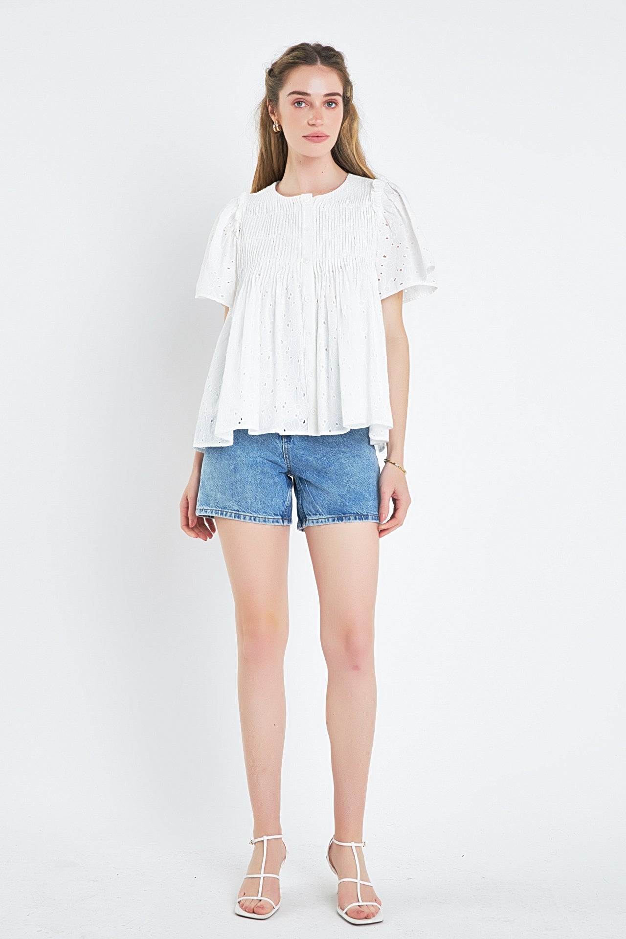 ENGLISH FACTORY - Pleated Eyelet Top - TOPS available at Objectrare