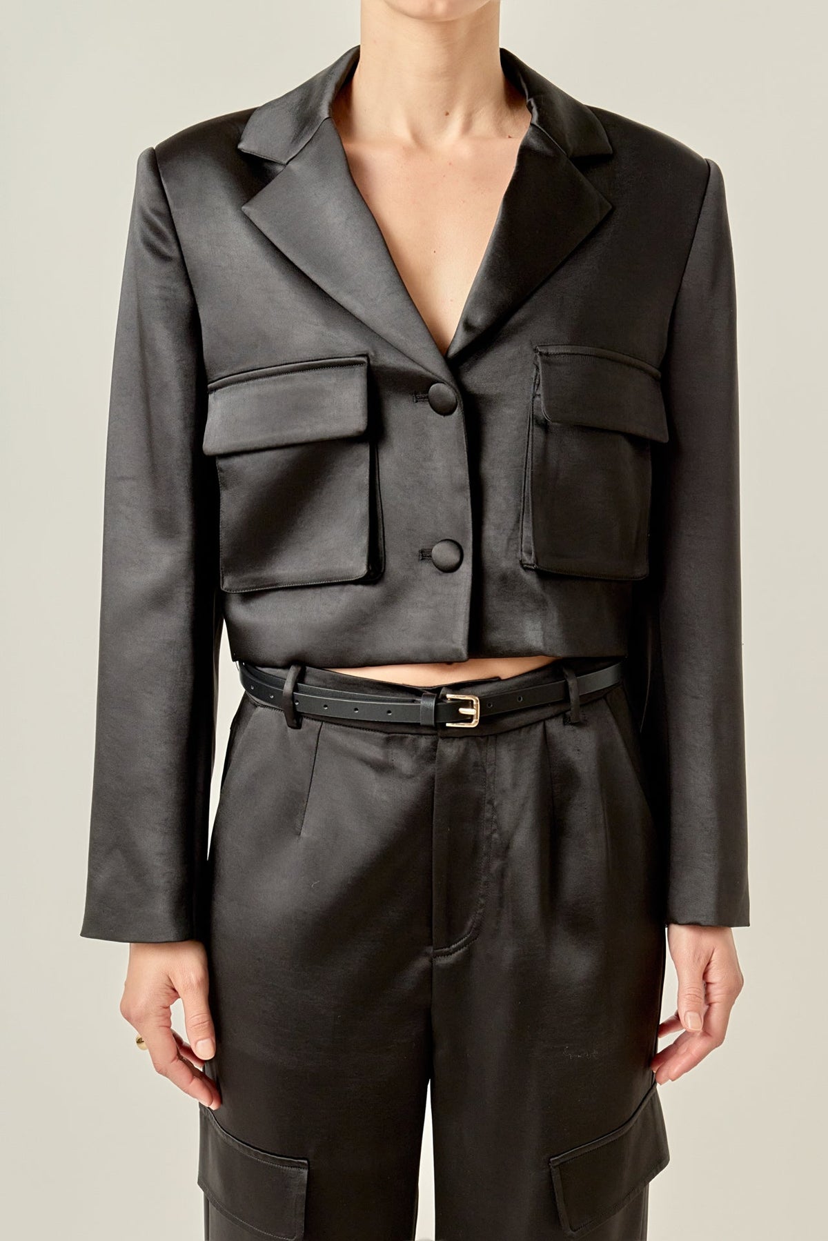 ENGLISH FACTORY - Cropped Satin Blazer - BLAZERS available at Objectrare