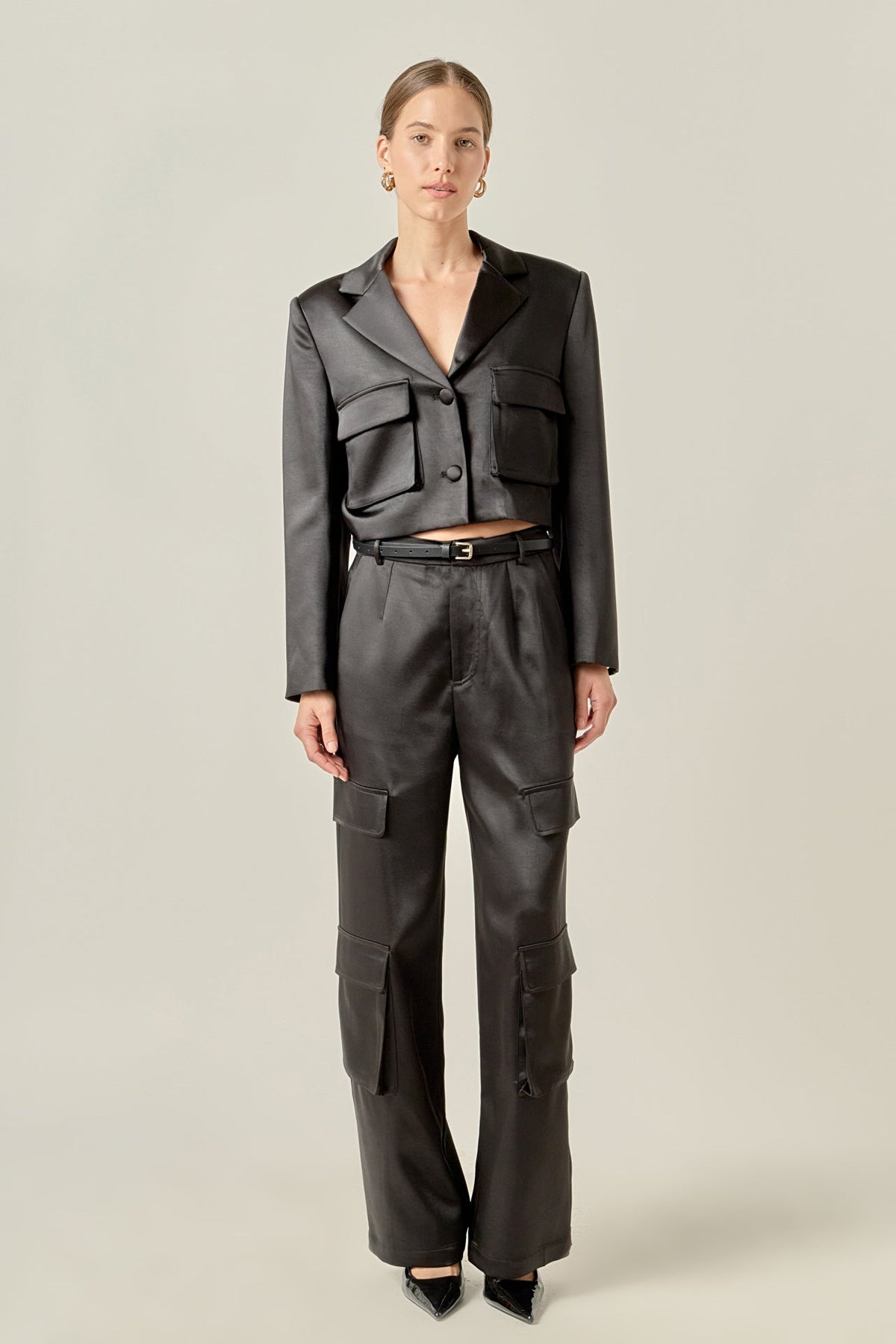 ENGLISH FACTORY - Cropped Satin Blazer - BLAZERS available at Objectrare