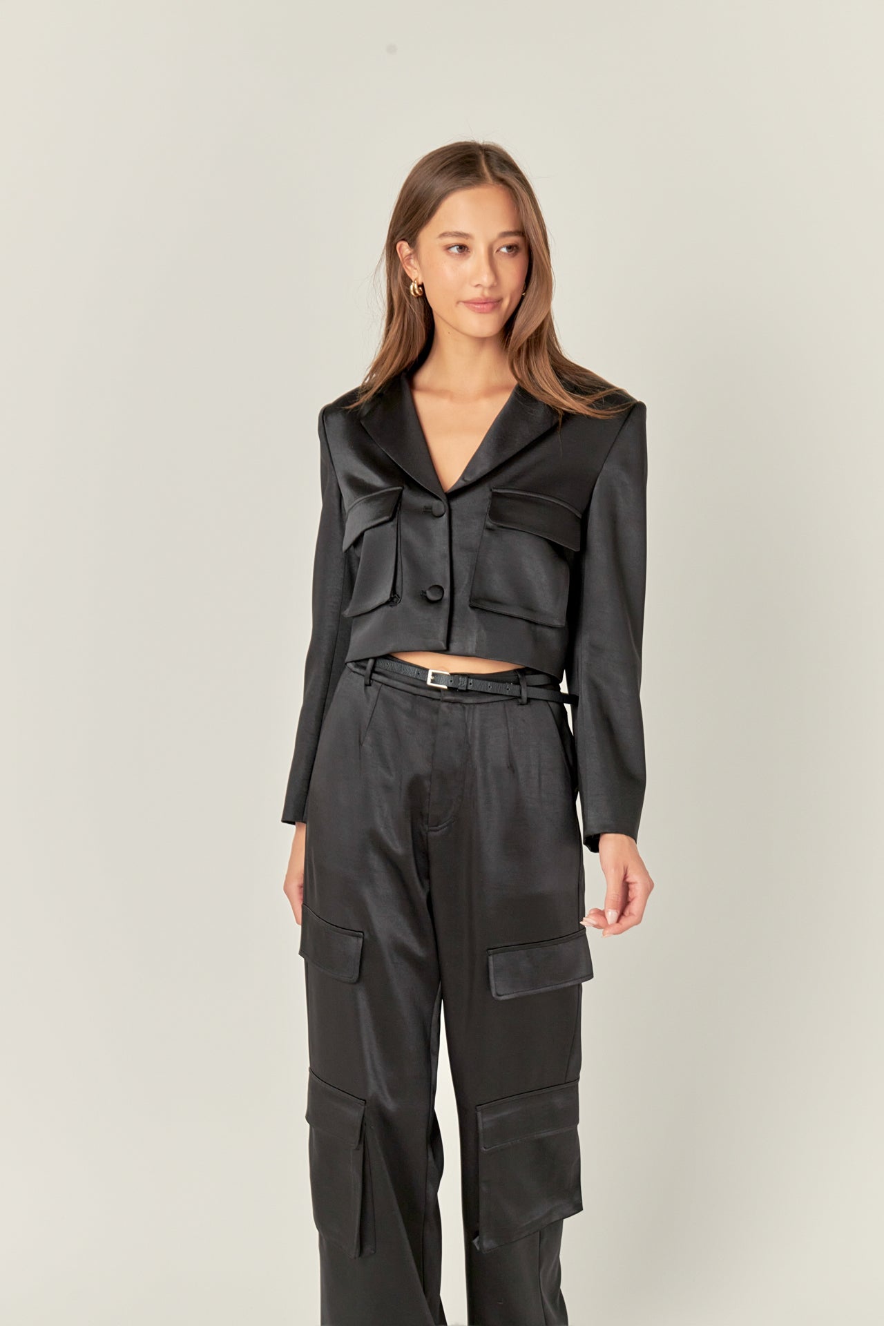 ENGLISH FACTORY - Cropped Satin Blazer - BLAZERS available at Objectrare