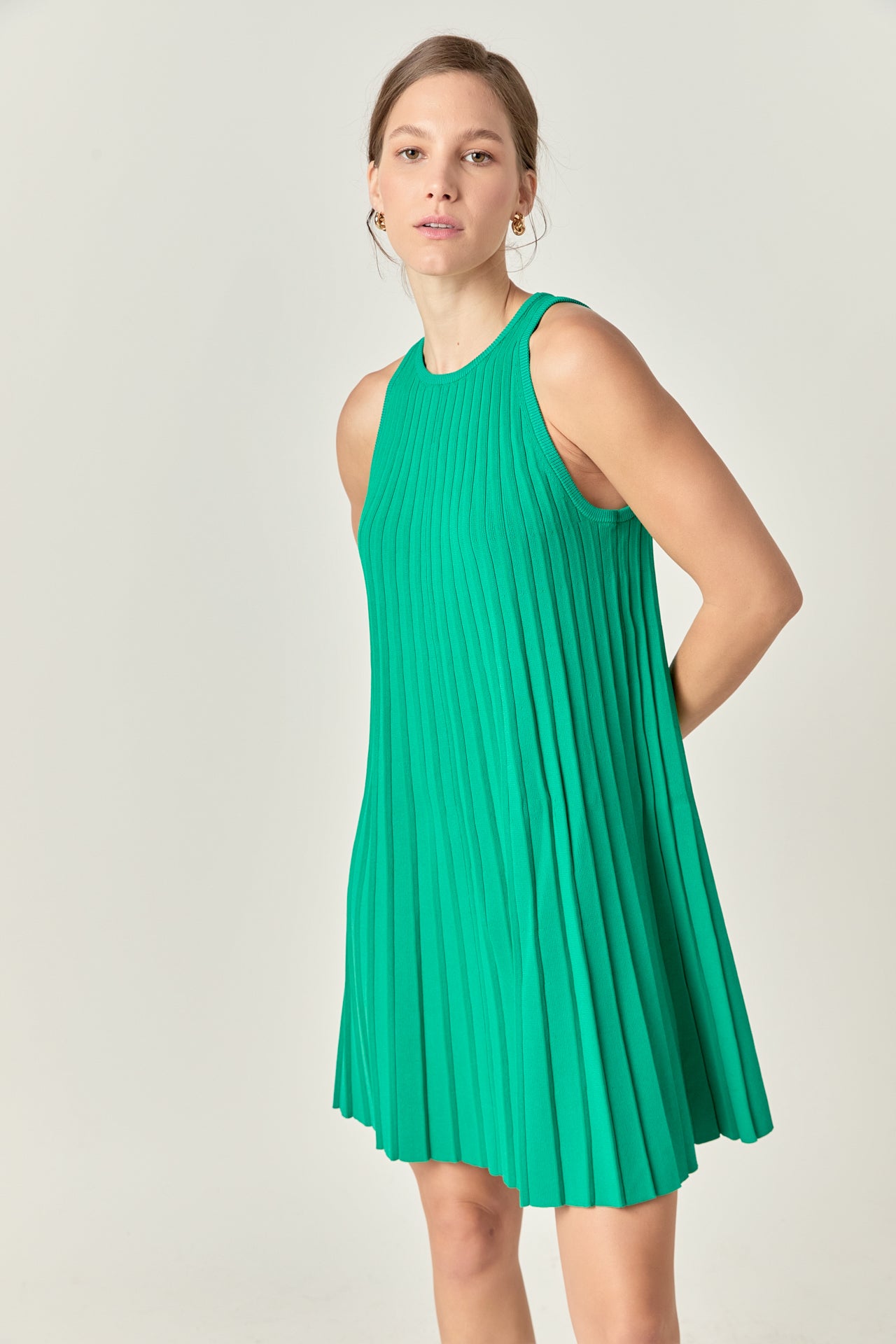 ENGLISH FACTORY - Pleated A-line Knit Mini Dress in Red - DRESSES available at Objectrare
