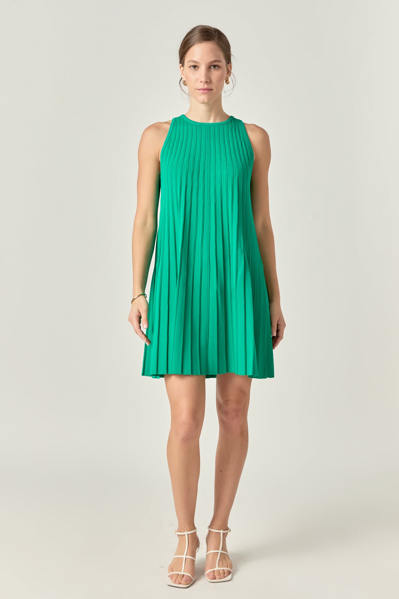 ENGLISH FACTORY - Pleated A-line Knit Mini Dress in Red - DRESSES available at Objectrare