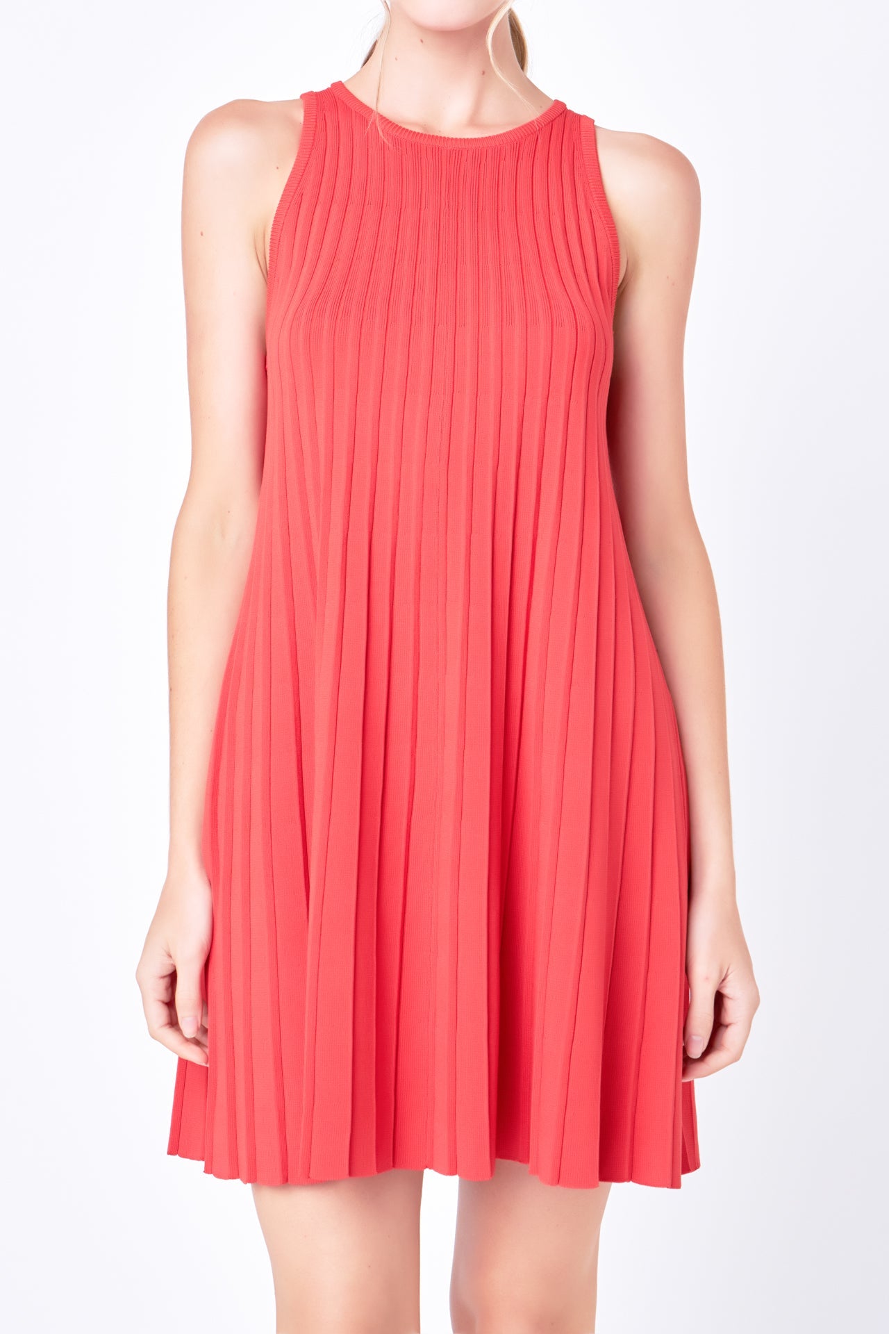 ENGLISH FACTORY - Pleated A-line Knit Mini Dress in Red - DRESSES available at Objectrare