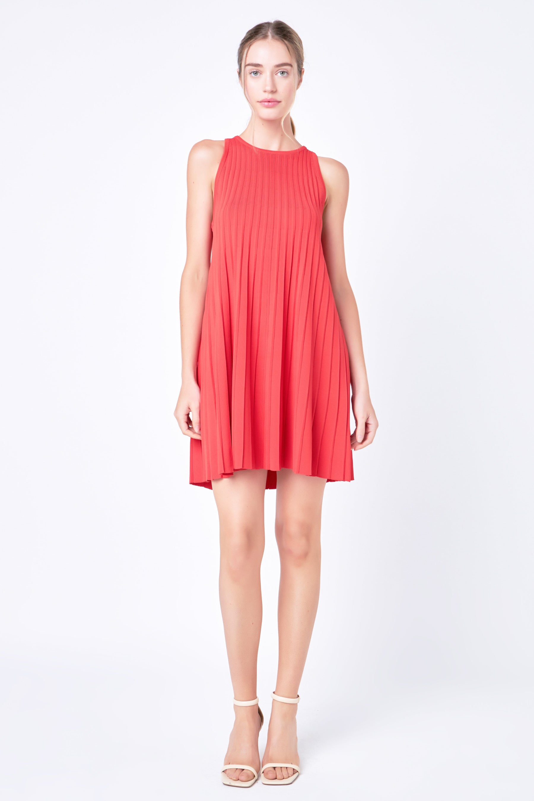 ENGLISH FACTORY - Pleated A-line Knit Mini Dress in Red - DRESSES available at Objectrare