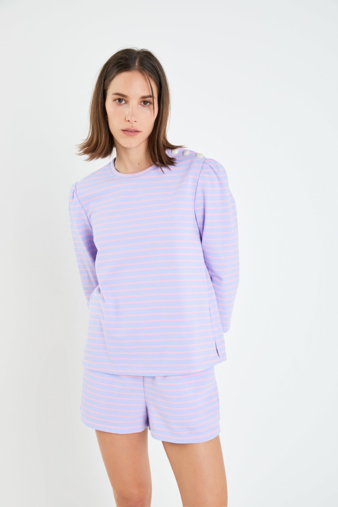 ENGLISH FACTORY - Striped Puff Sleeve Breton Tee - TOPS available at Objectrare