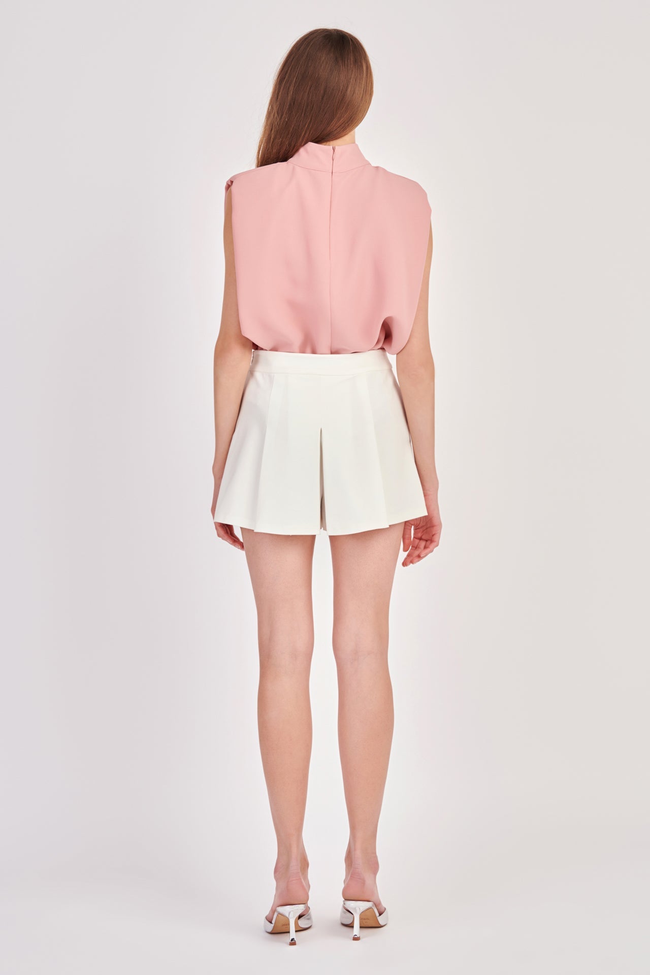 ENGLISH FACTORY - Mock Neck Shoulder Pad Top - TOPS available at Objectrare