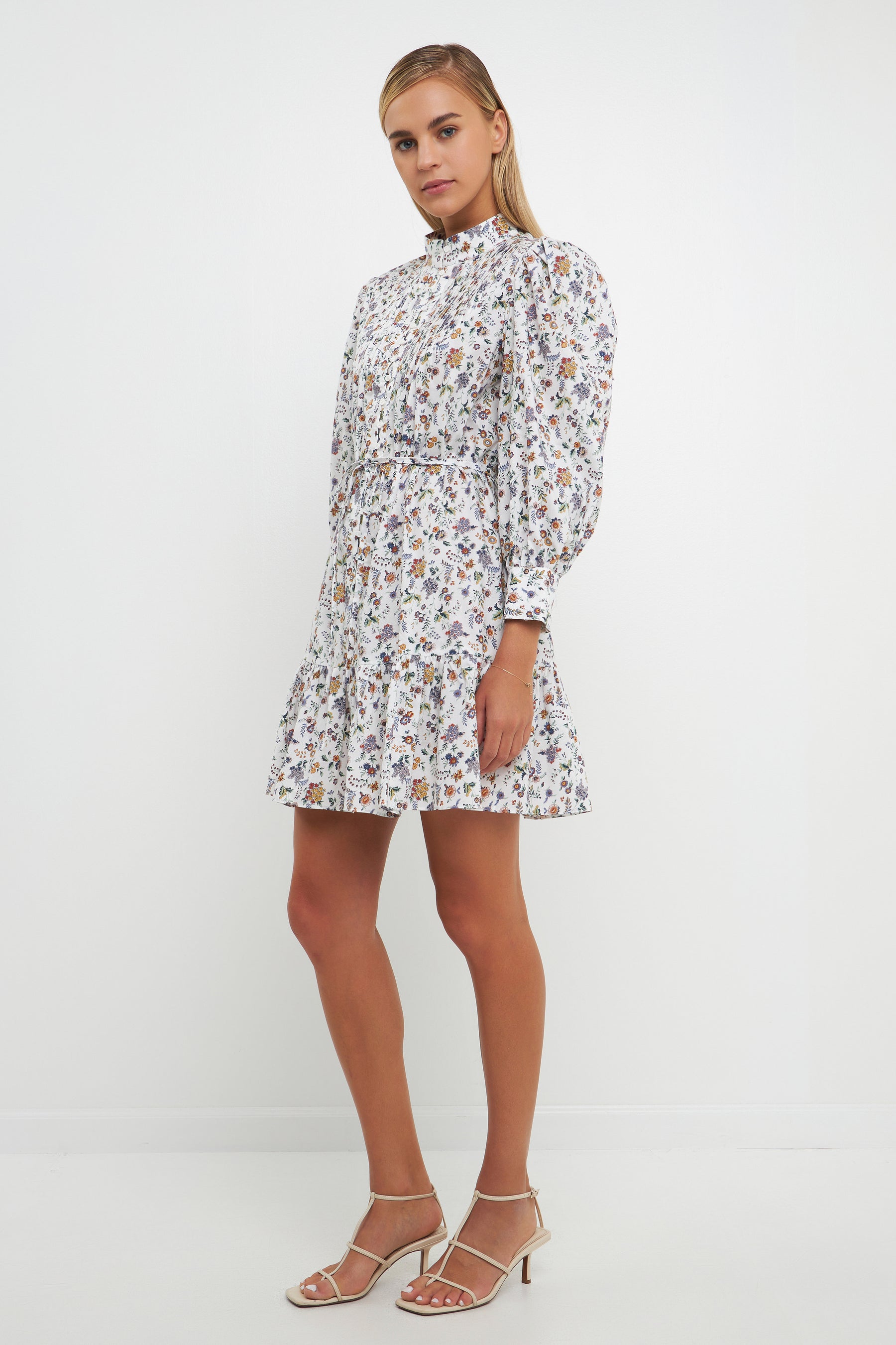 ENGLISH FACTORY - Floral Print Pintuck Smock Mini Dress - DRESSES available at Objectrare
