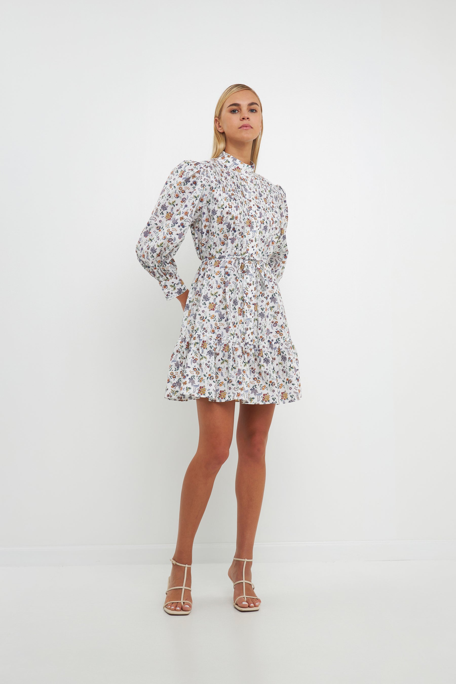 ENGLISH FACTORY - Floral Print Pintuck Smock Mini Dress - DRESSES available at Objectrare