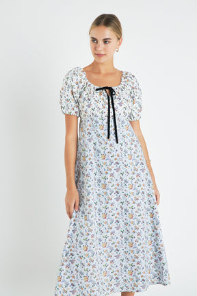 ENGLISH FACTORY - Floral Print Puff Sleeve Maxi Dress - DRESSES available at Objectrare