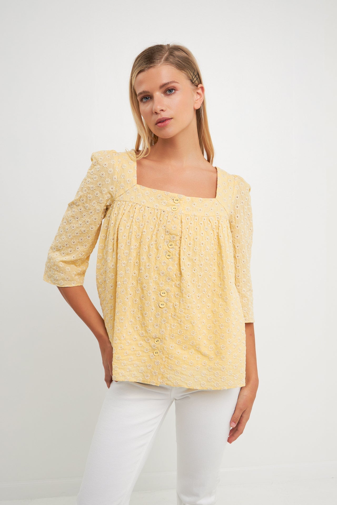 FREE THE ROSES - Embroidered Cotton Square Neck Top - TOPS available at Objectrare