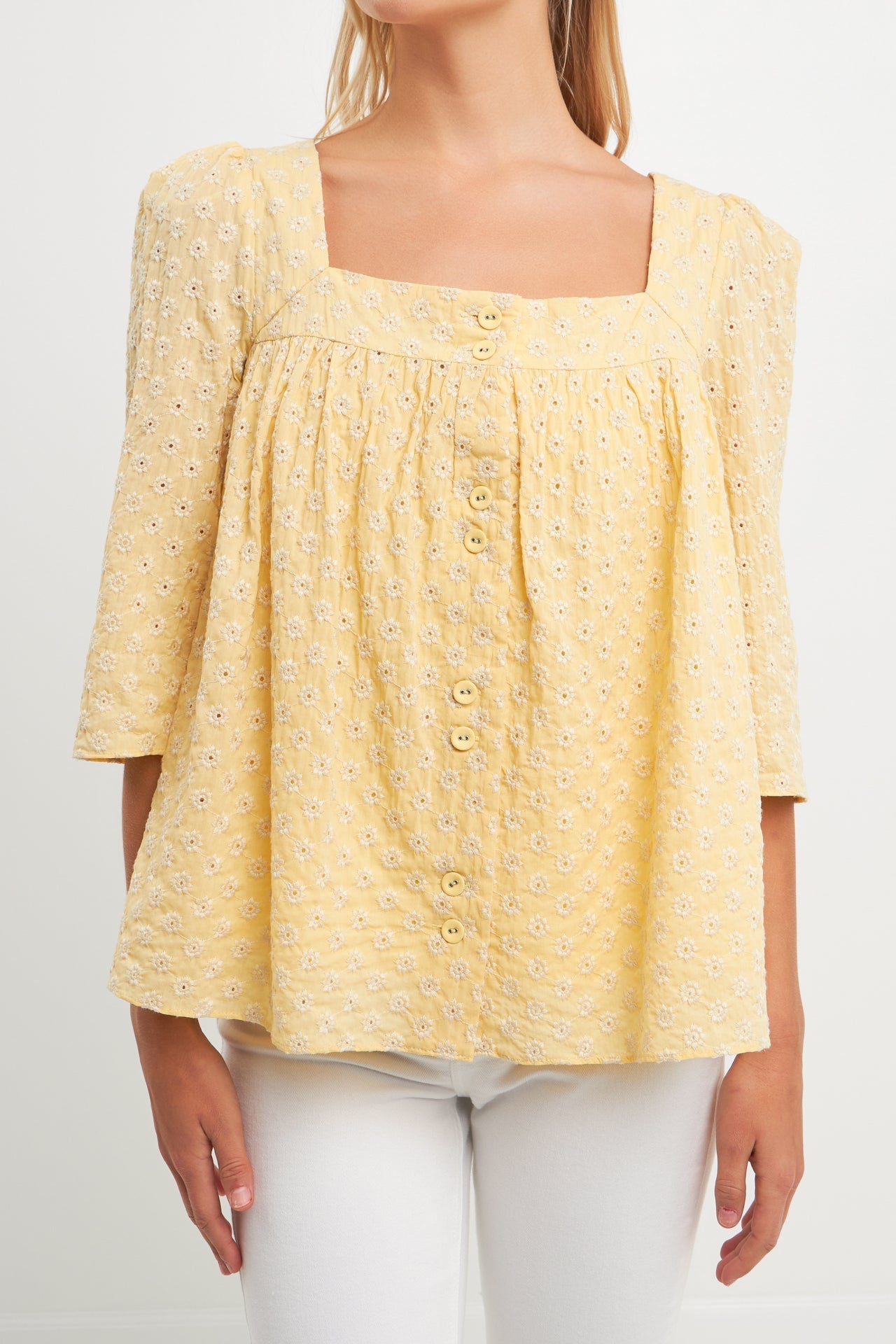 FREE THE ROSES - Embroidered Cotton Square Neck Top - TOPS available at Objectrare