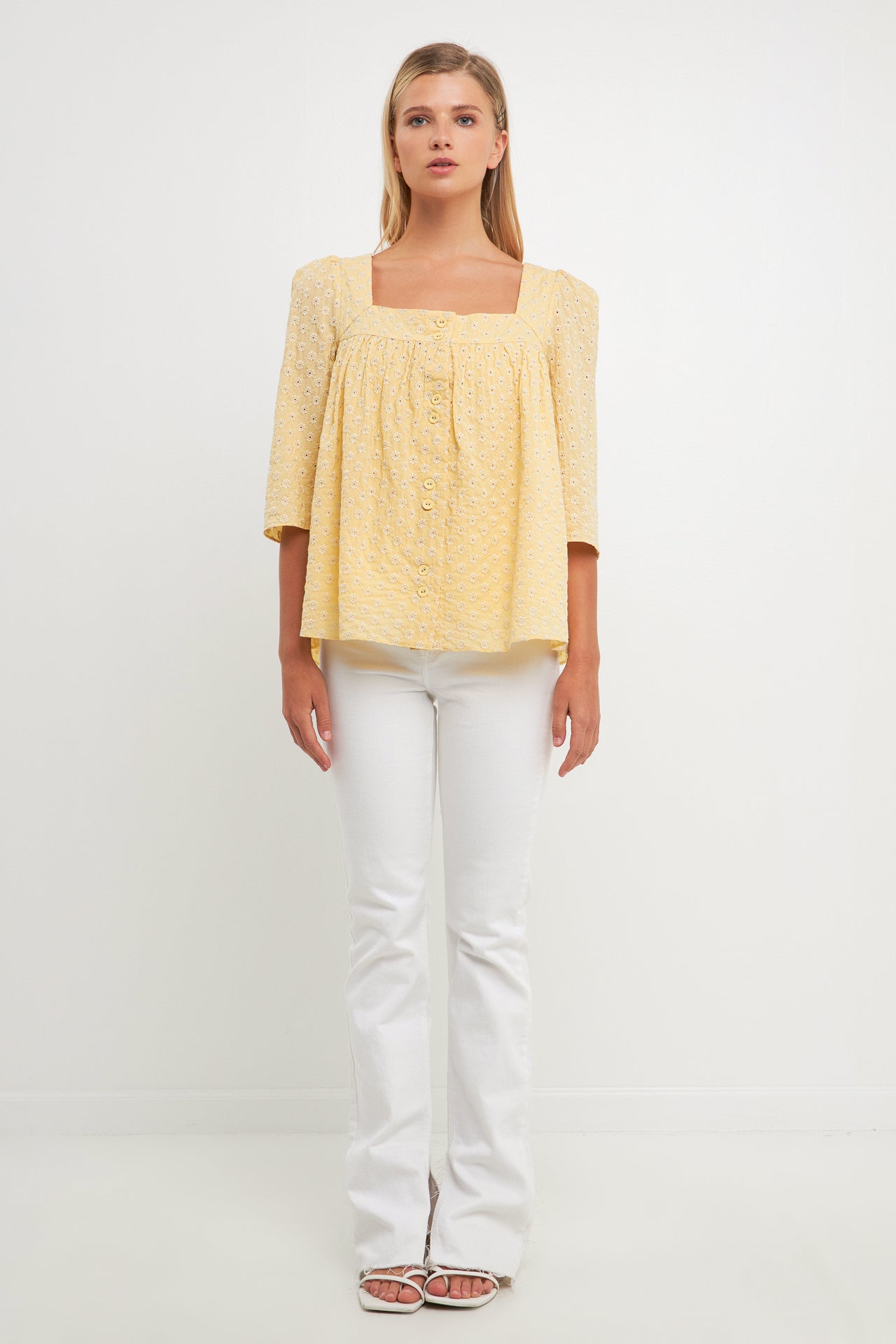 FREE THE ROSES - Embroidered Cotton Square Neck Top - TOPS available at Objectrare