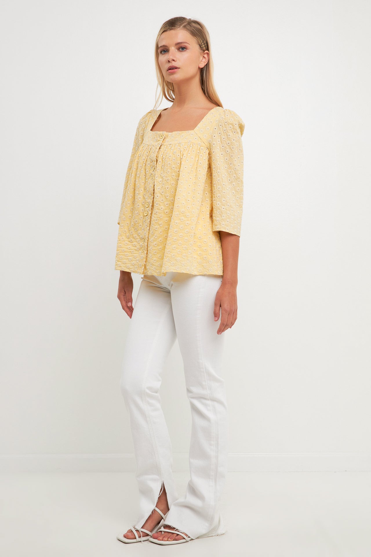 FREE THE ROSES - Embroidered Cotton Square Neck Top - TOPS available at Objectrare