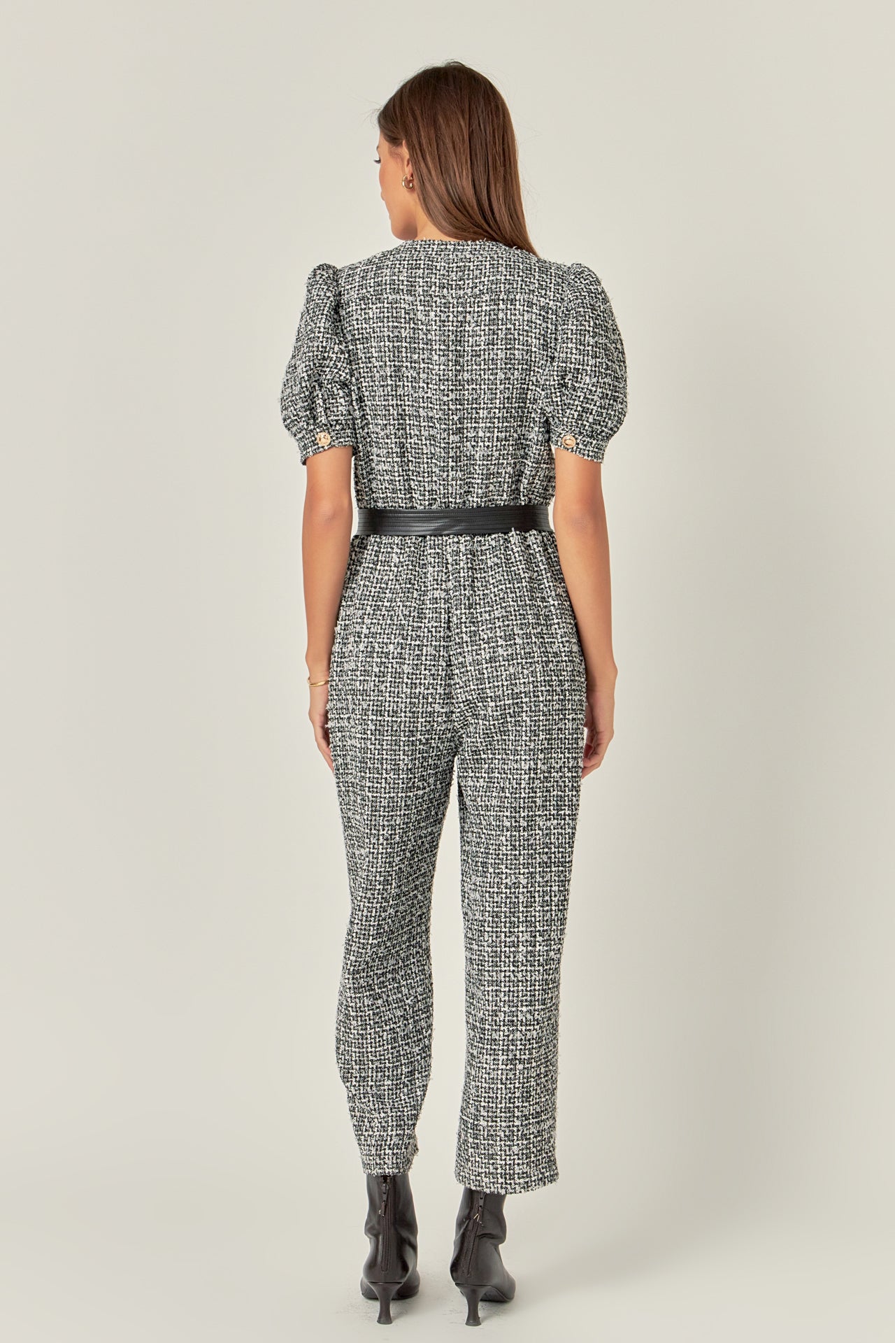 ENGLISH FACTORY - Tweed Puff Sleeve Jumpsuit - JUMPSUITS available at Objectrare
