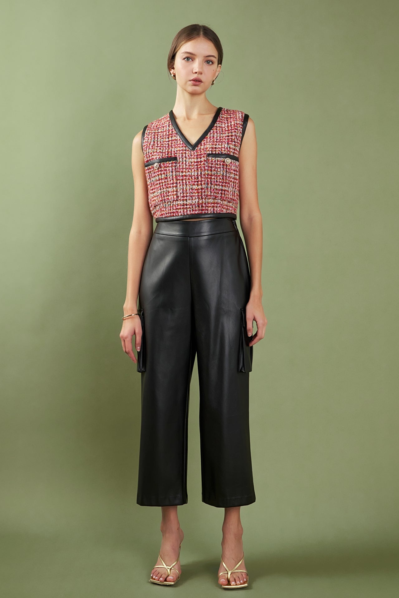 ENGLISH FACTORY - Faux Leather Cropped Cargo Pants - PANTS available at Objectrare
