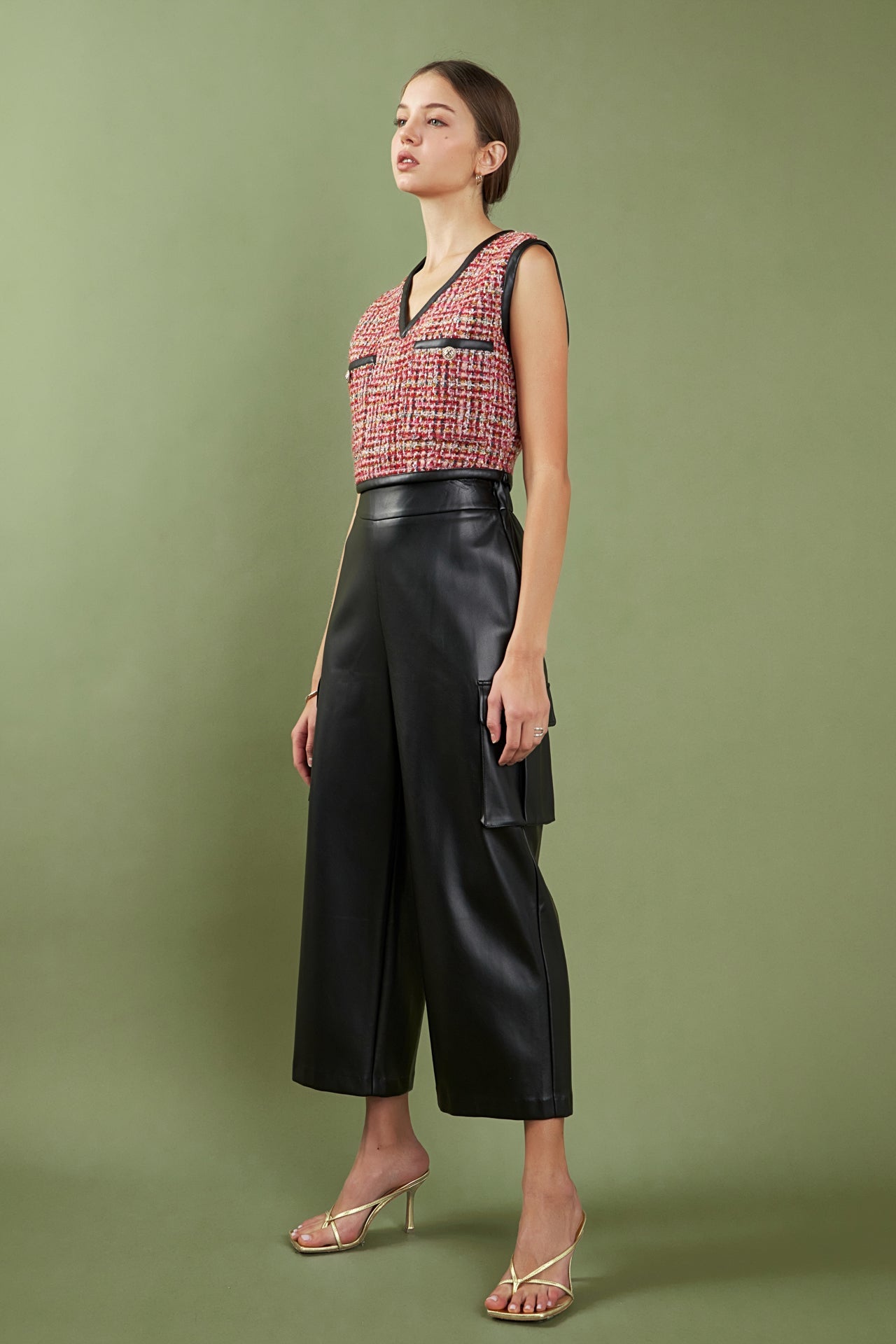 ENGLISH FACTORY - Faux Leather Cropped Cargo Pants - PANTS available at Objectrare