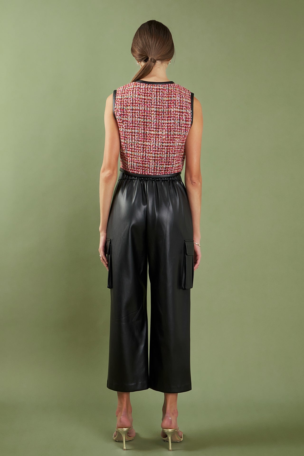 ENGLISH FACTORY - Faux Leather Cropped Cargo Pants - PANTS available at Objectrare