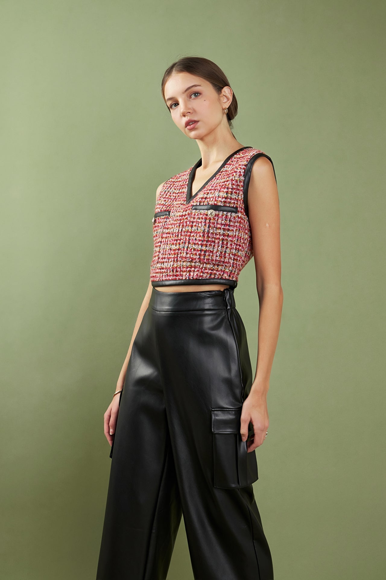 ENGLISH FACTORY - Faux Leather Cropped Cargo Pants - PANTS available at Objectrare