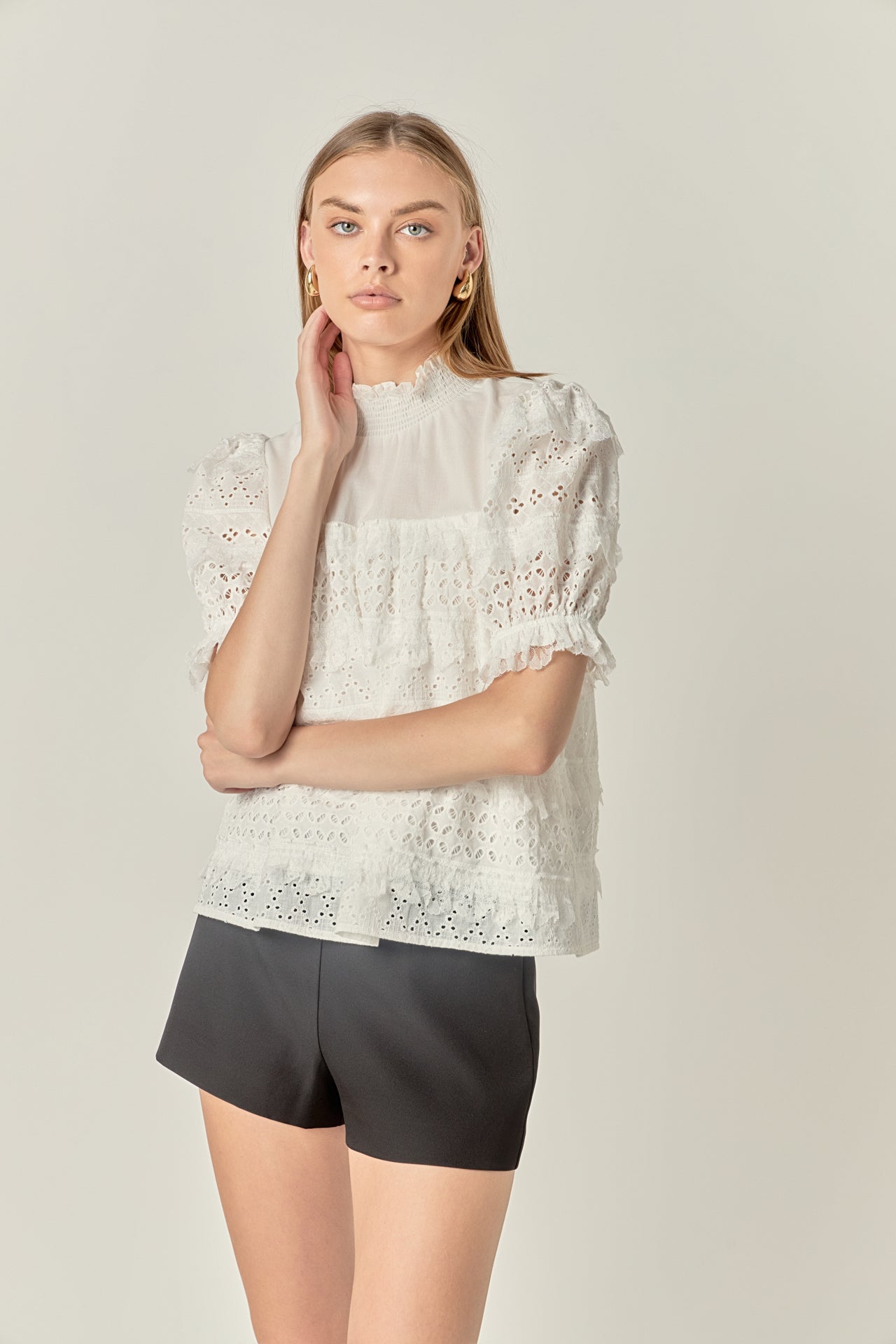 ENGLISH FACTORY - Short Sleeve Lace Babydoll Top - TOPS available at Objectrare