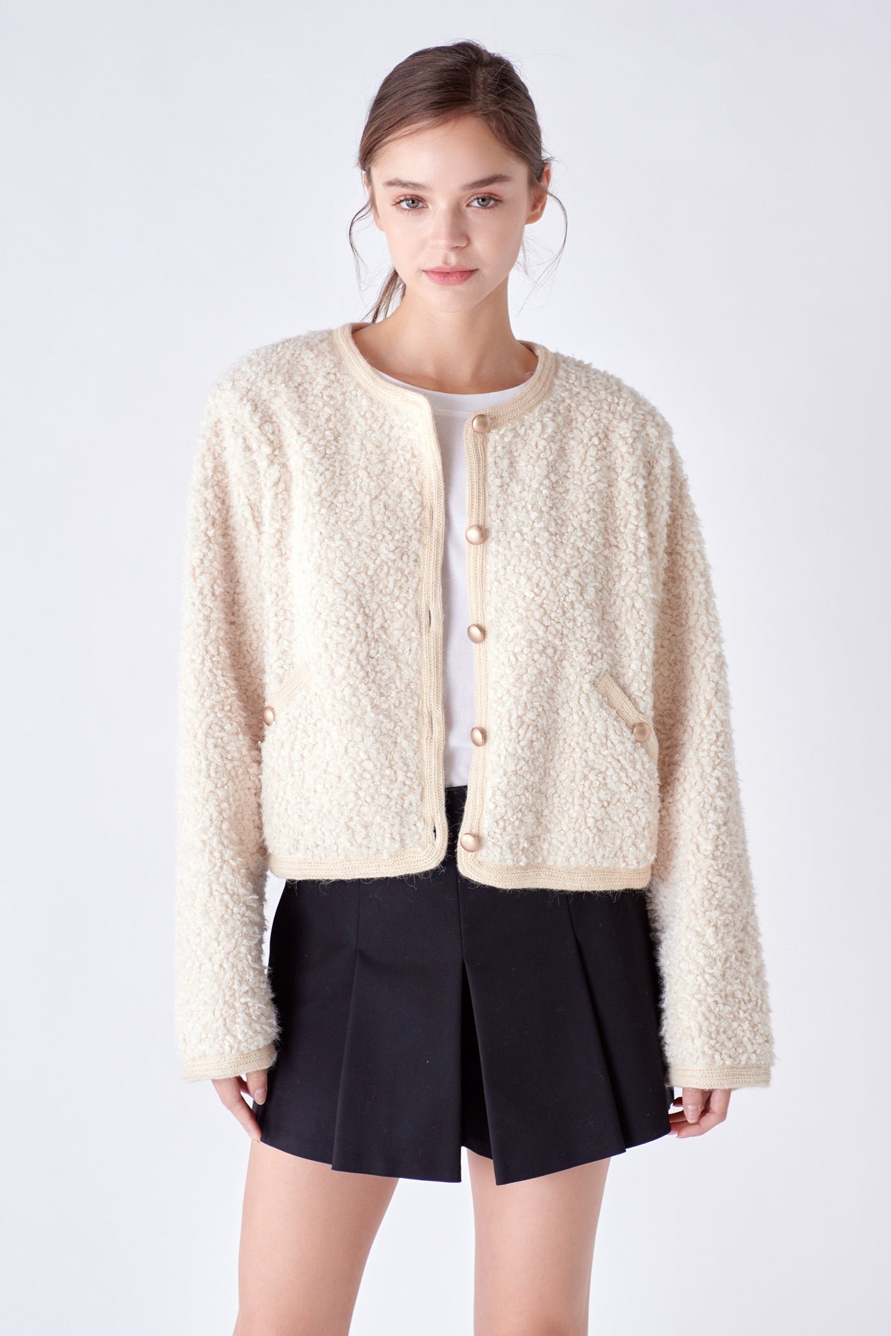 Long hot sale boucle cardigan