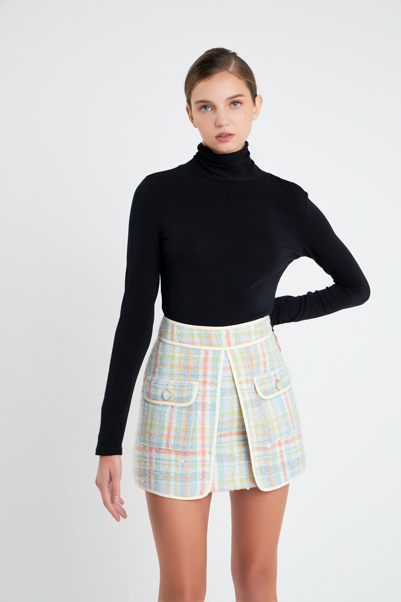 ENGLISH FACTORY - Plaid Boucle Mini Skirt - SKIRTS available at Objectrare