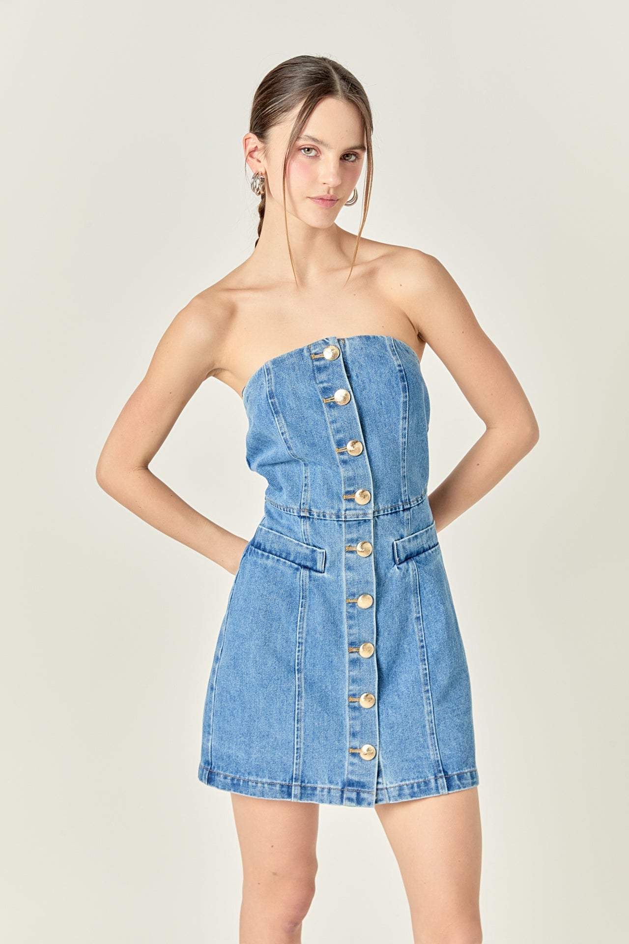 ENGLISH FACTORY - Denim Tube Mini Dress in Dark Denim - DRESSES available at Objectrare