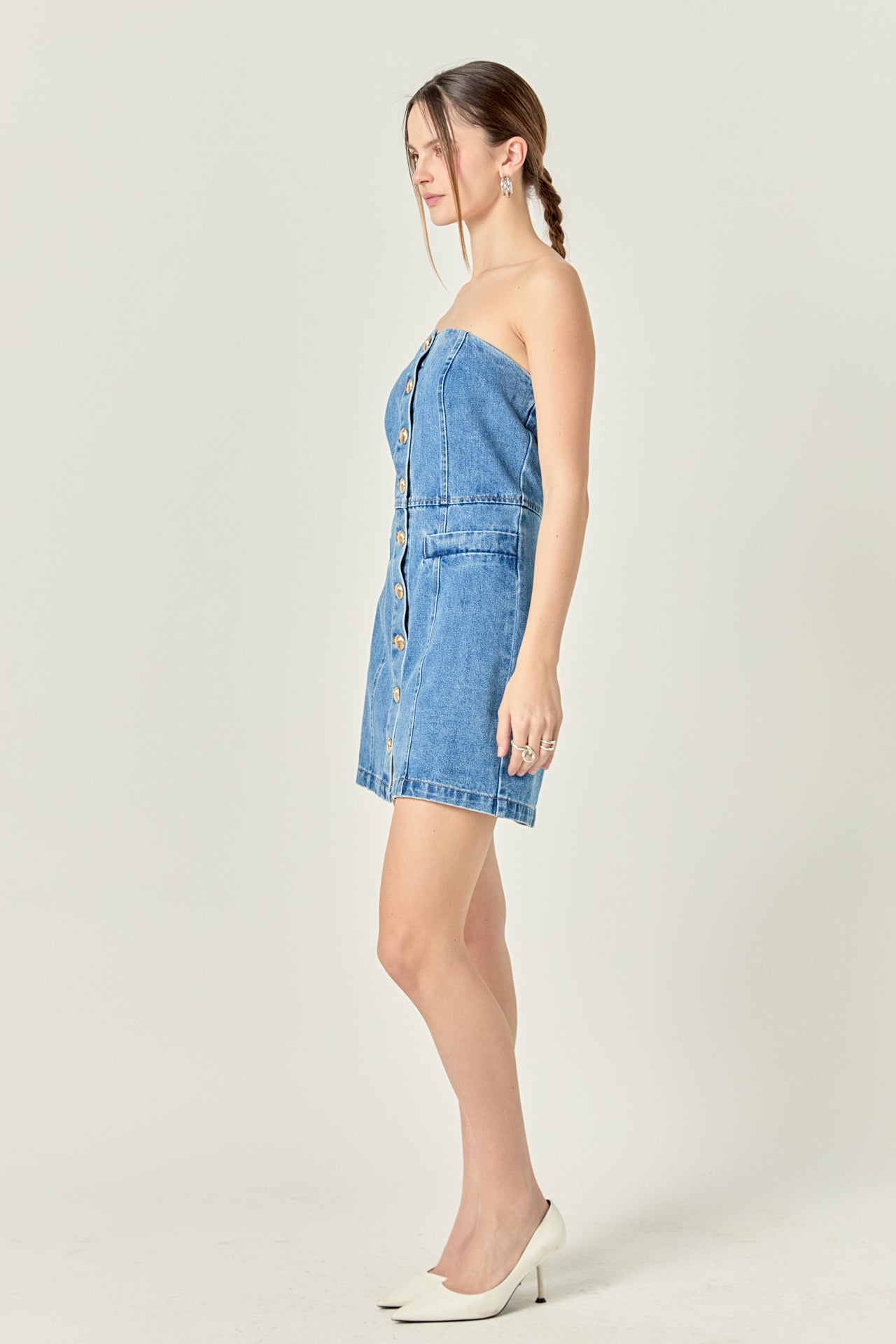ENGLISH FACTORY - Denim Tube Mini Dress in Dark Denim - DRESSES available at Objectrare