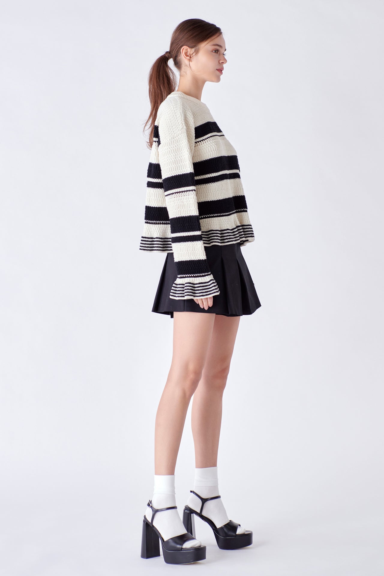 ENGLISH FACTORY - Striped Knit Sweater With Ruffles - SWEATERS & KNITS available at Objectrare