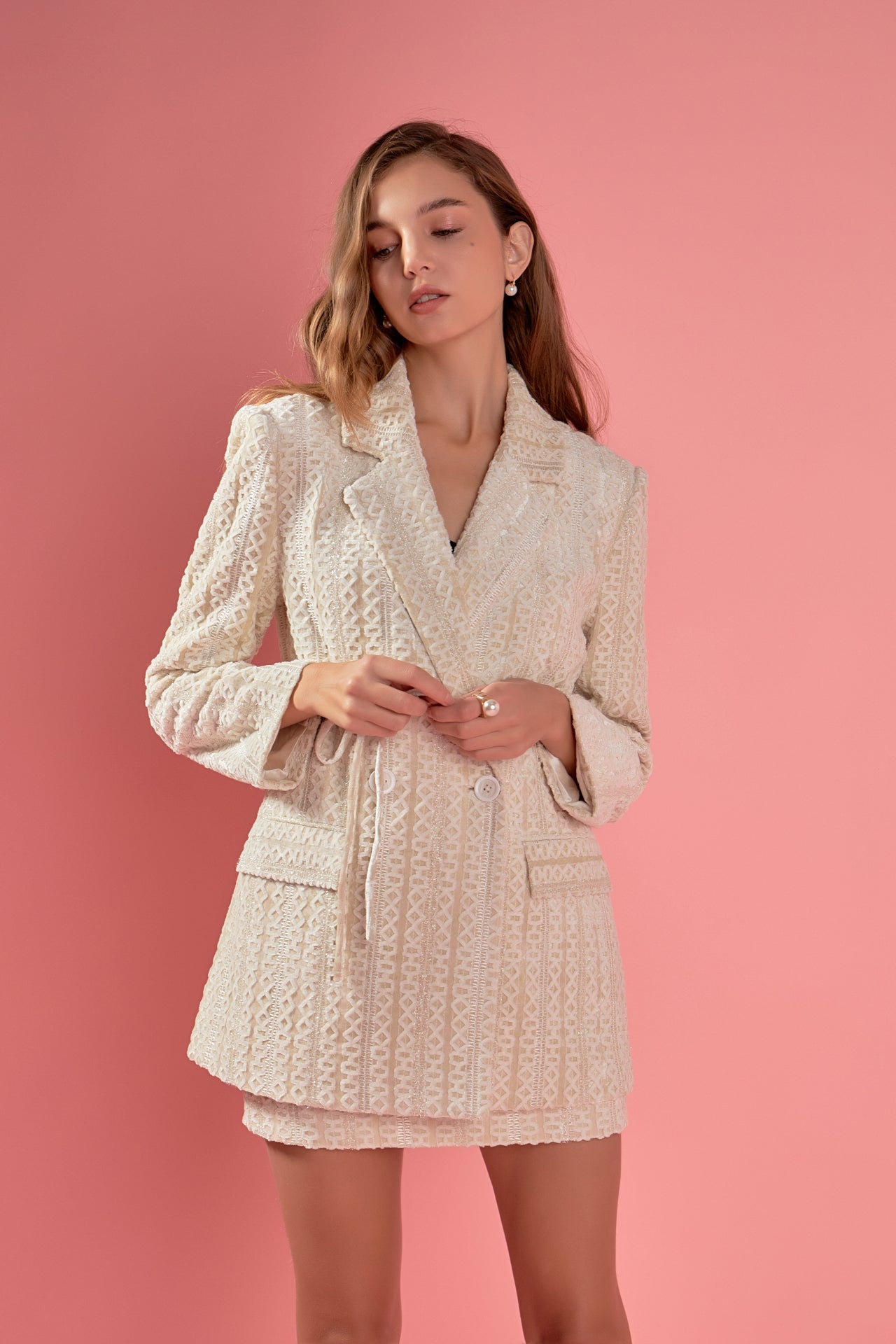 ENGLISH FACTORY - Embellished Velvet Belted Blazer Dress - BLAZERS available at Objectrare