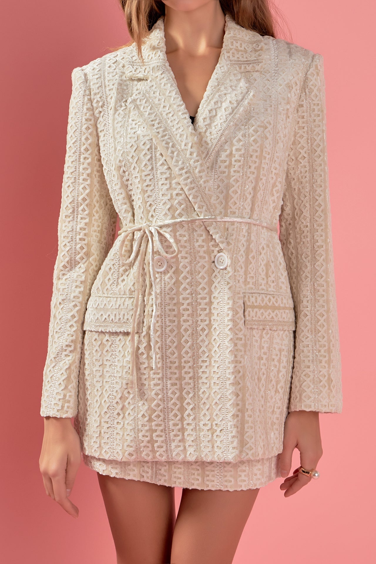 ENGLISH FACTORY - Embellished Velvet Belted Blazer Dress - BLAZERS available at Objectrare