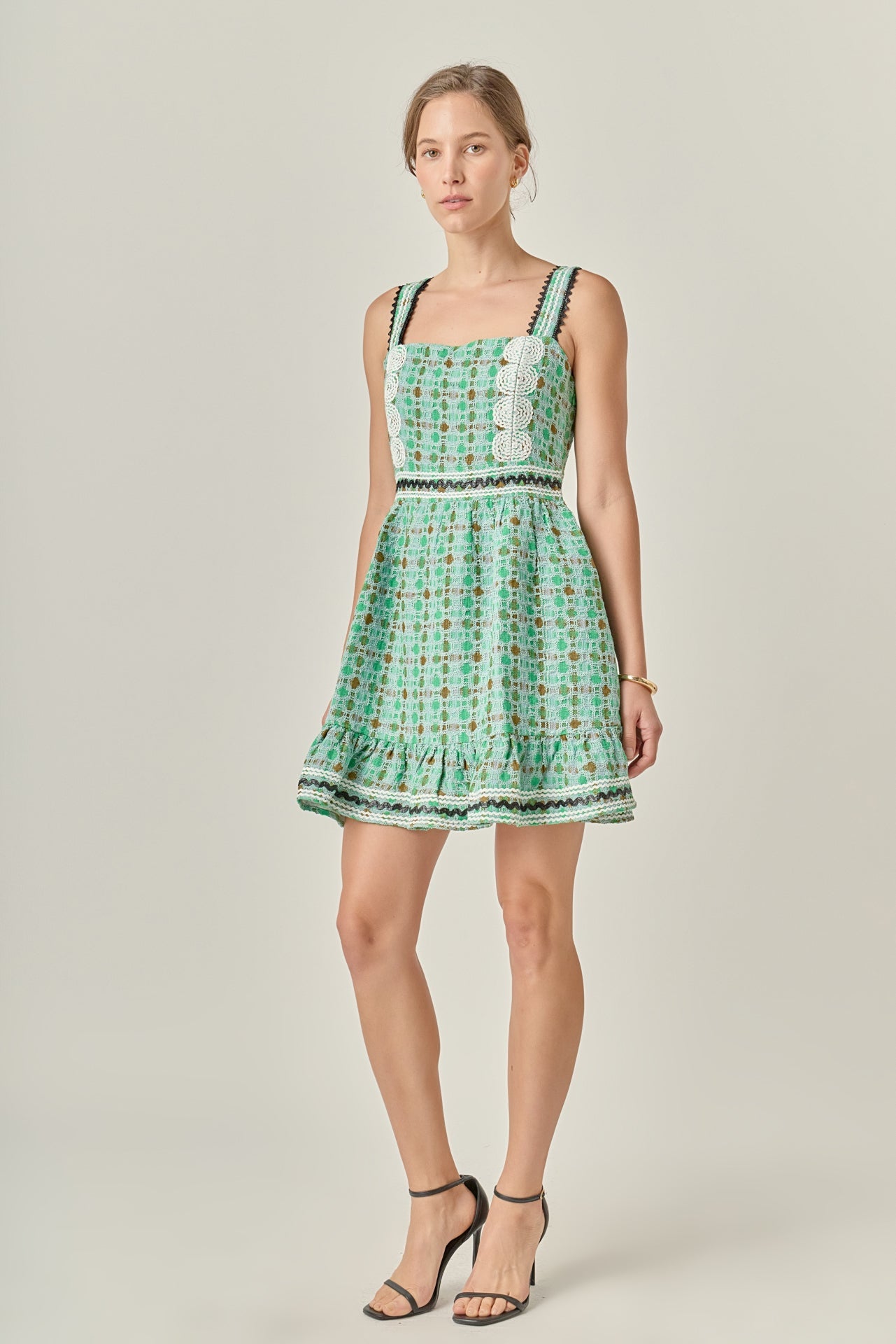 ENGLISH FACTORY - Boucle Square Neck Mini Dress With Ric Rac Trim - DRESSES available at Objectrare
